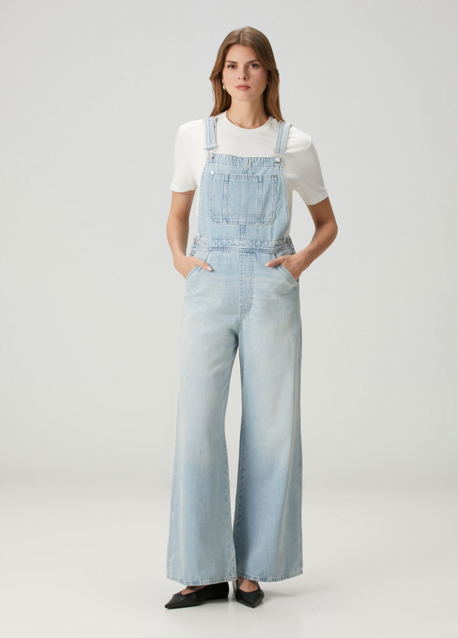 Dungarees Açık Mavi Cep Detaylı Denim Tulum