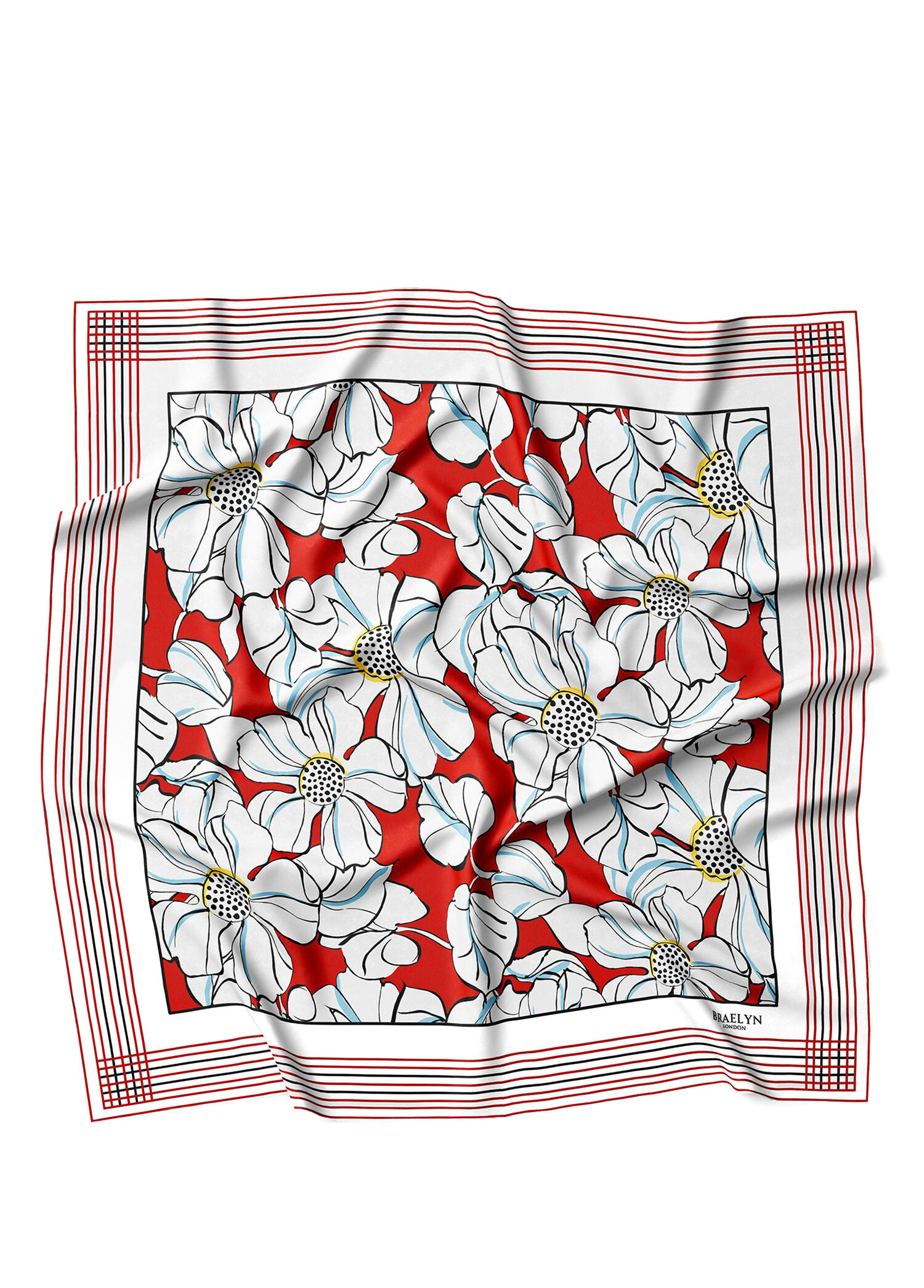 Scarlet Blossom Turuncu Beyaz Twill İpek Kadın Eşarp