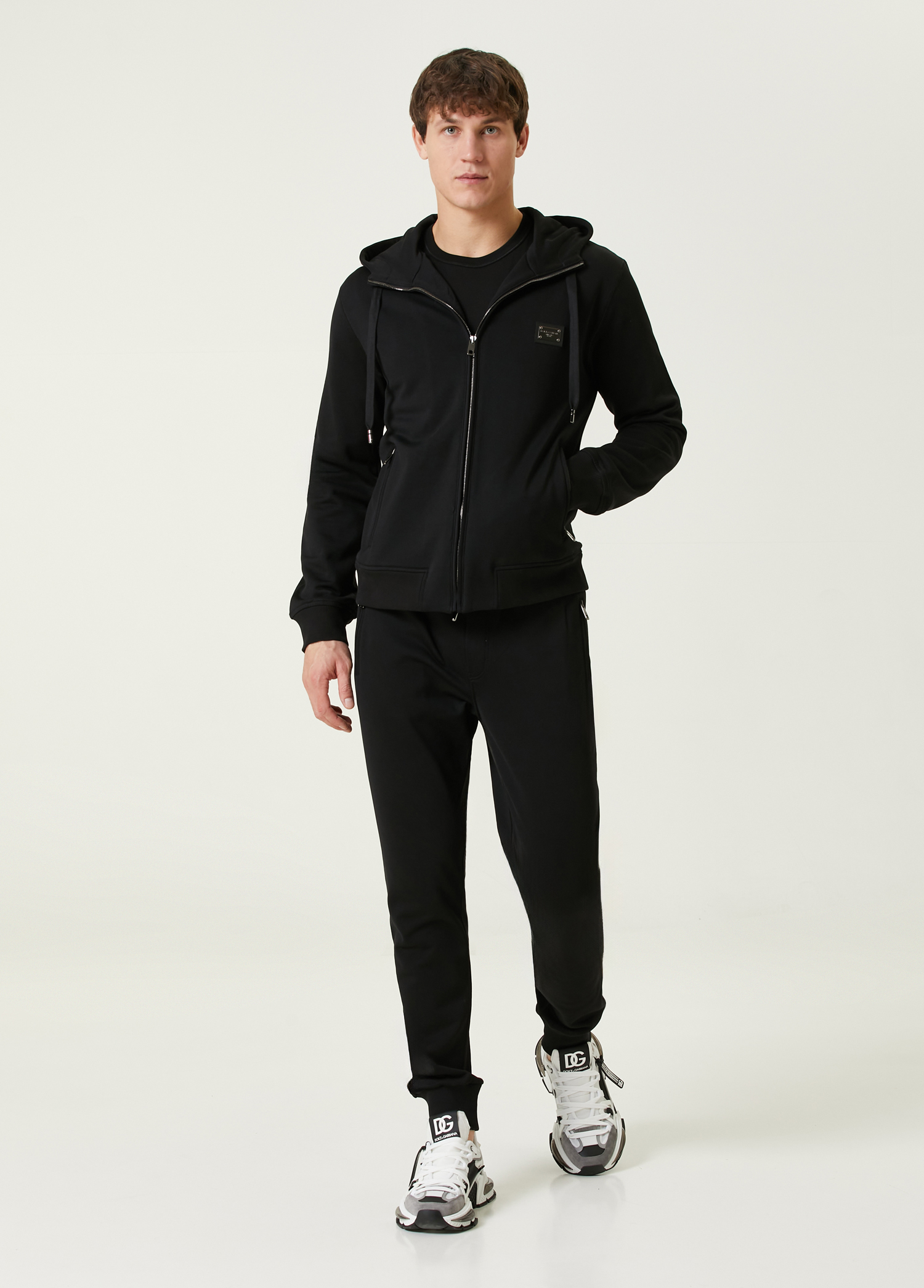 Dolce&Gabbana Siyah Erkek Siyah Kapüşonlu Fermuarlı Sweatshirt