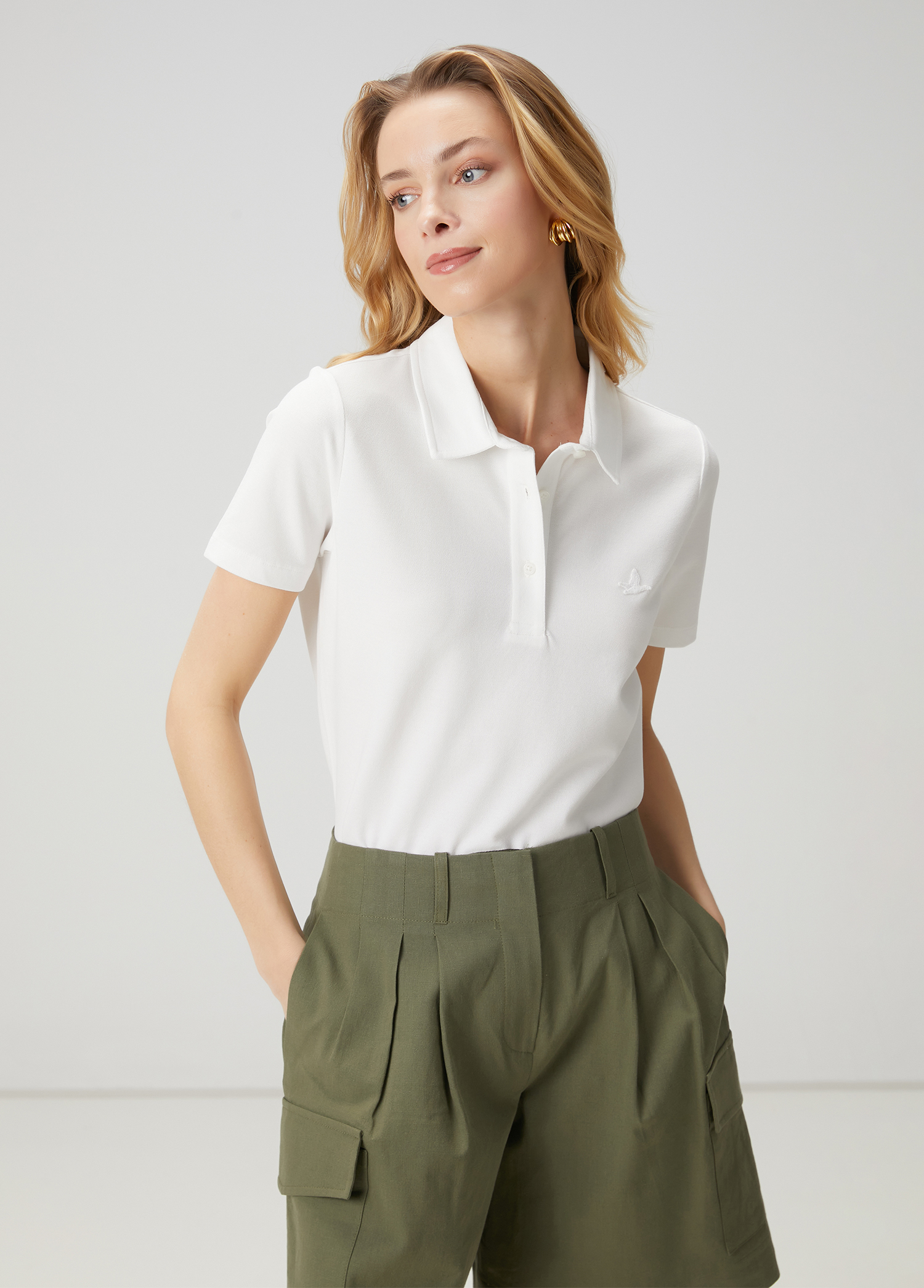 Beyaz Pike Polo T-shirt_3