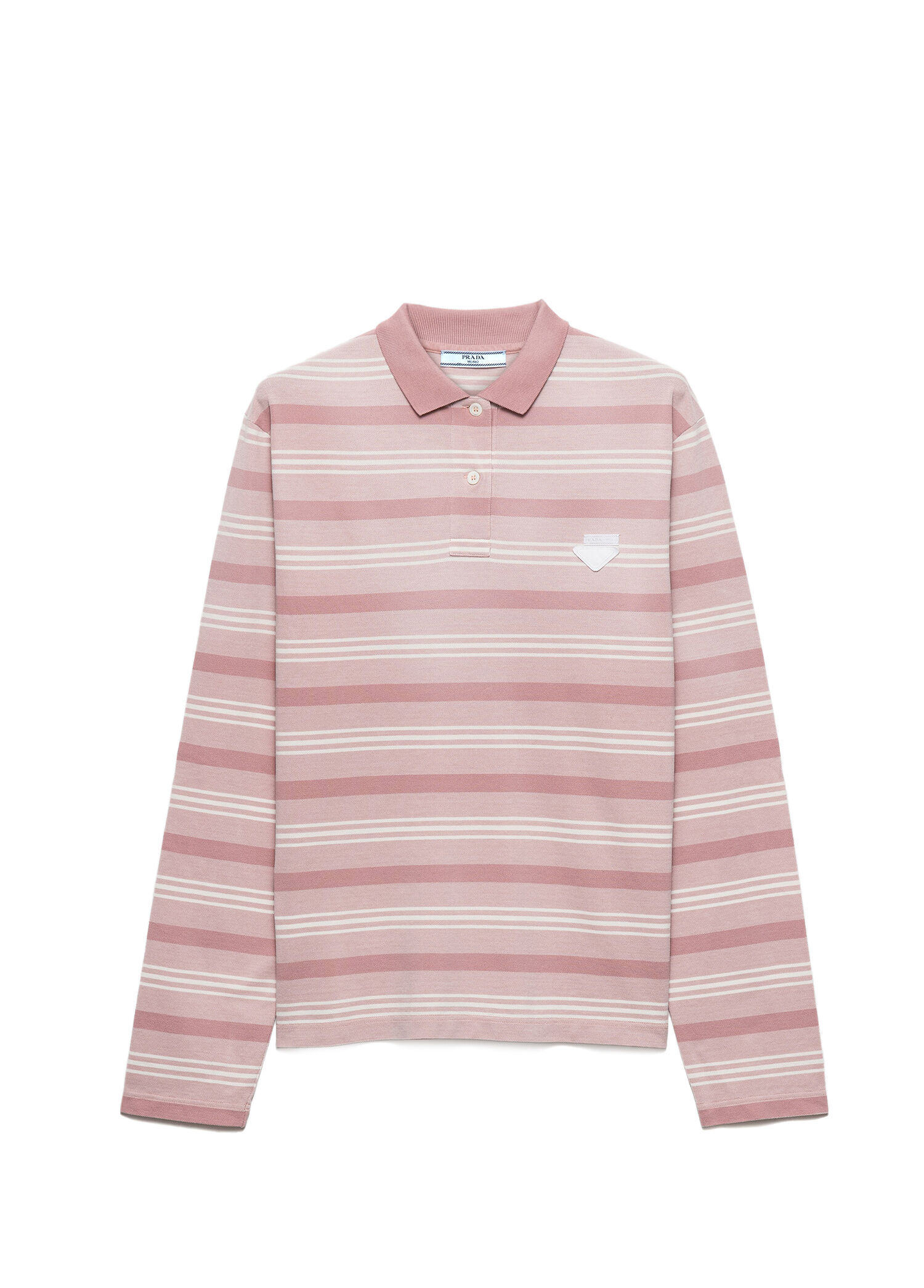 Pembe Çizgili Pike Polo Yaka Uzun Kollu Kadın T-Shirt