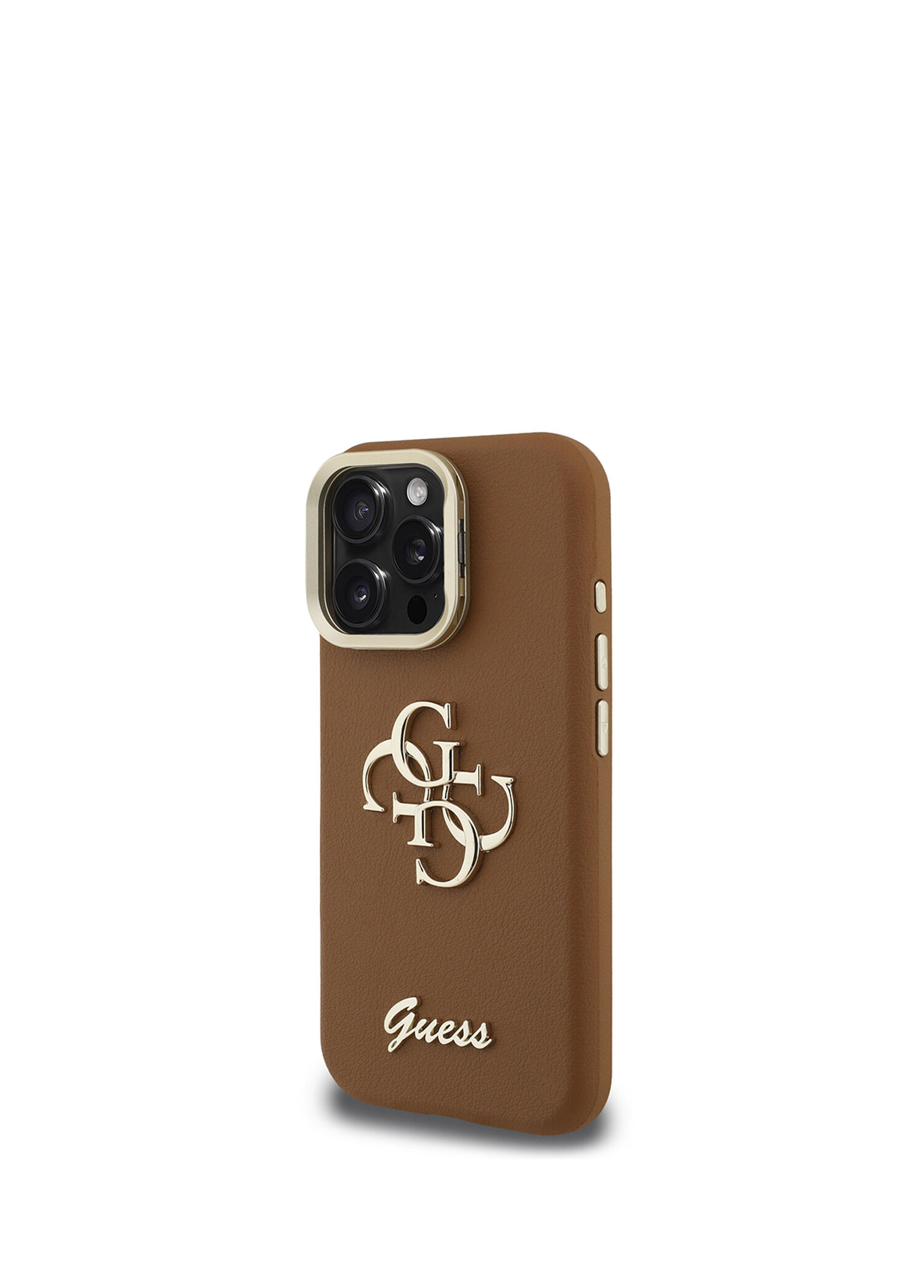 Grained iPhone 15 Pro Max Kamera Standlı Kahverengi Telefon Kılıfı