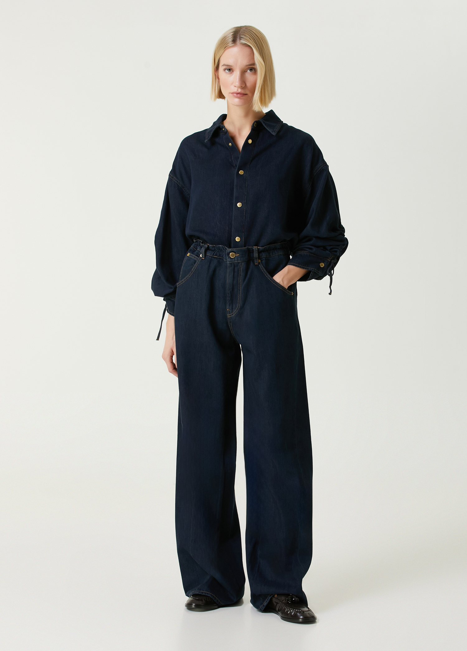 Lacivert Wide Leg Jean Pantolon