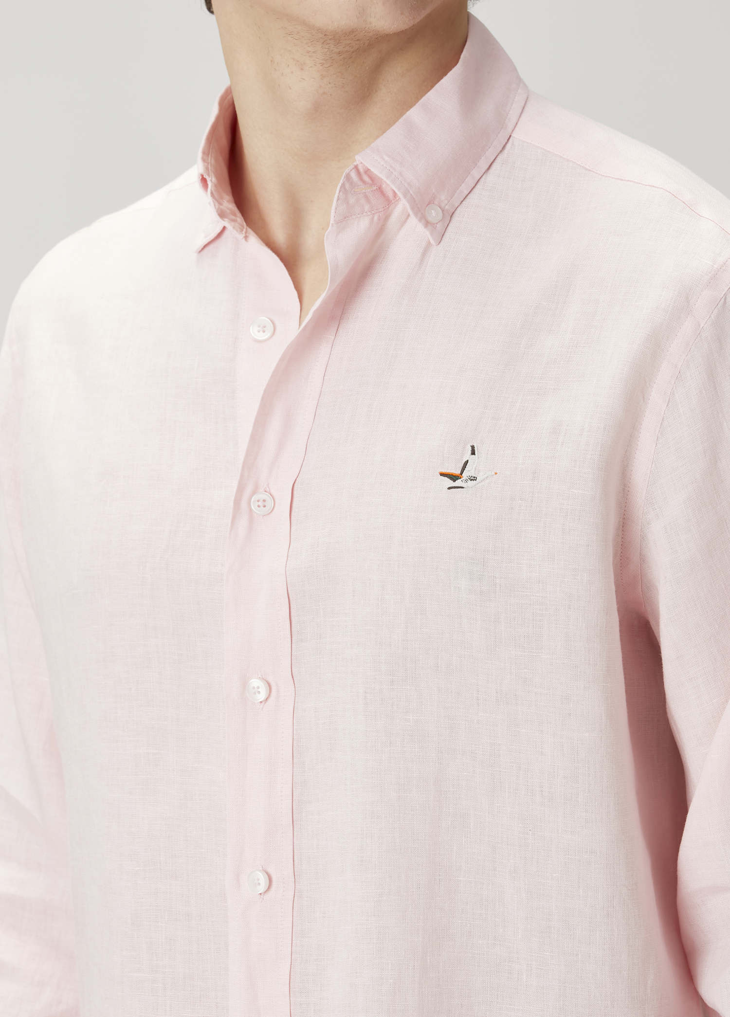 Comfort Fit Açık Pembe Keten Gömlek_5
