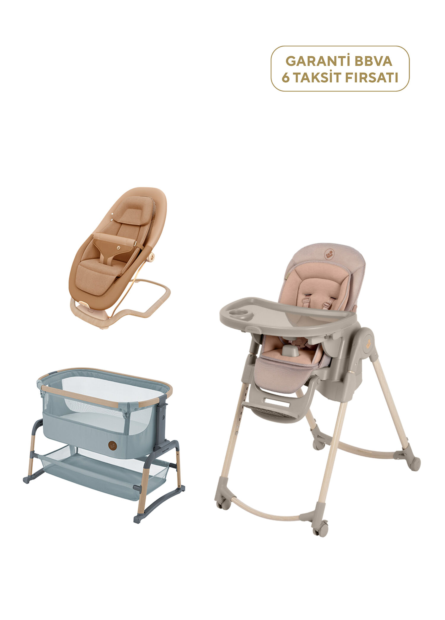 Terra Grey Mama Sandalyesi + Ana Kucağı ve Anne Yanı Beşik Yenidoğan Bebek Seti