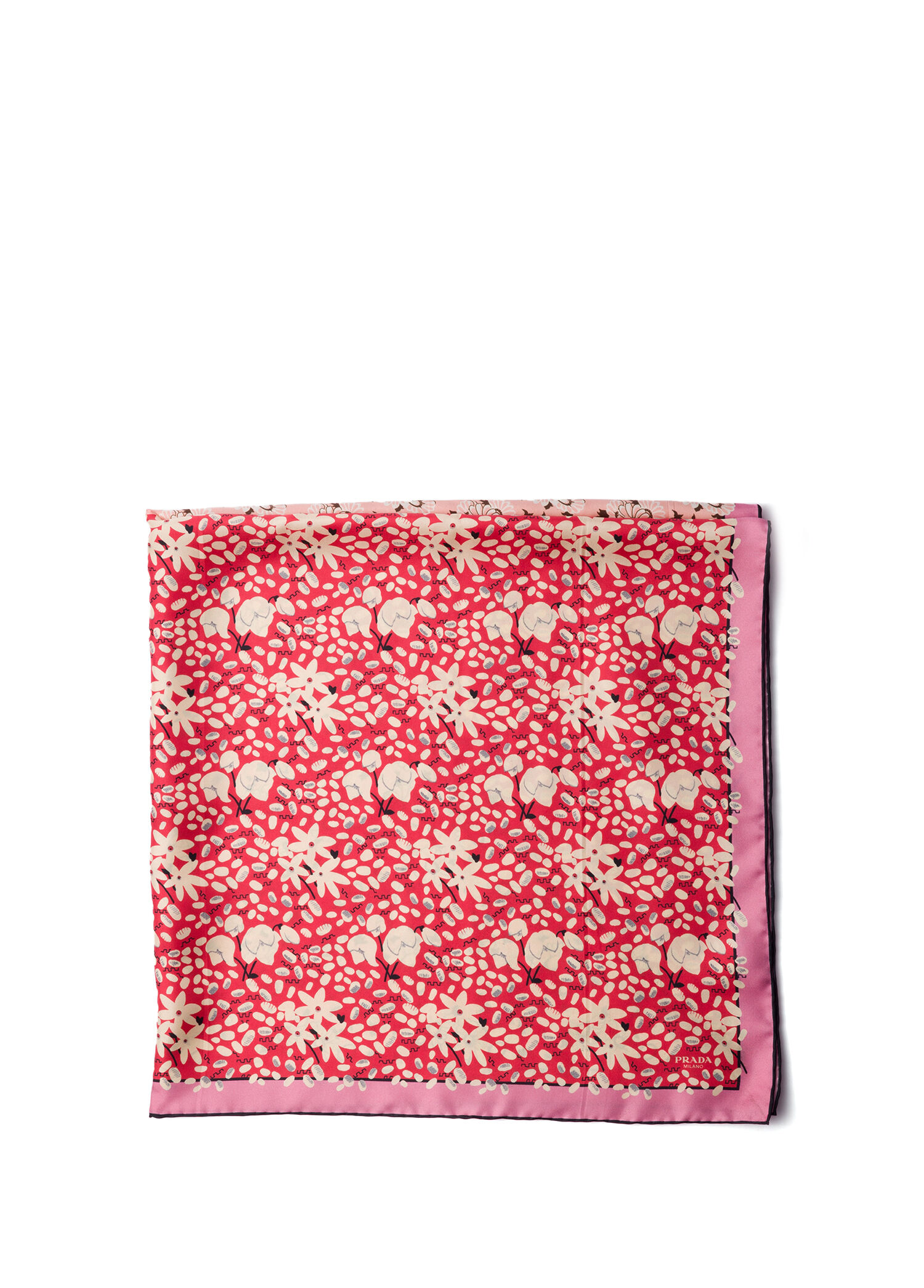 Pembe Desenli İpek Twill Kadın Fular
