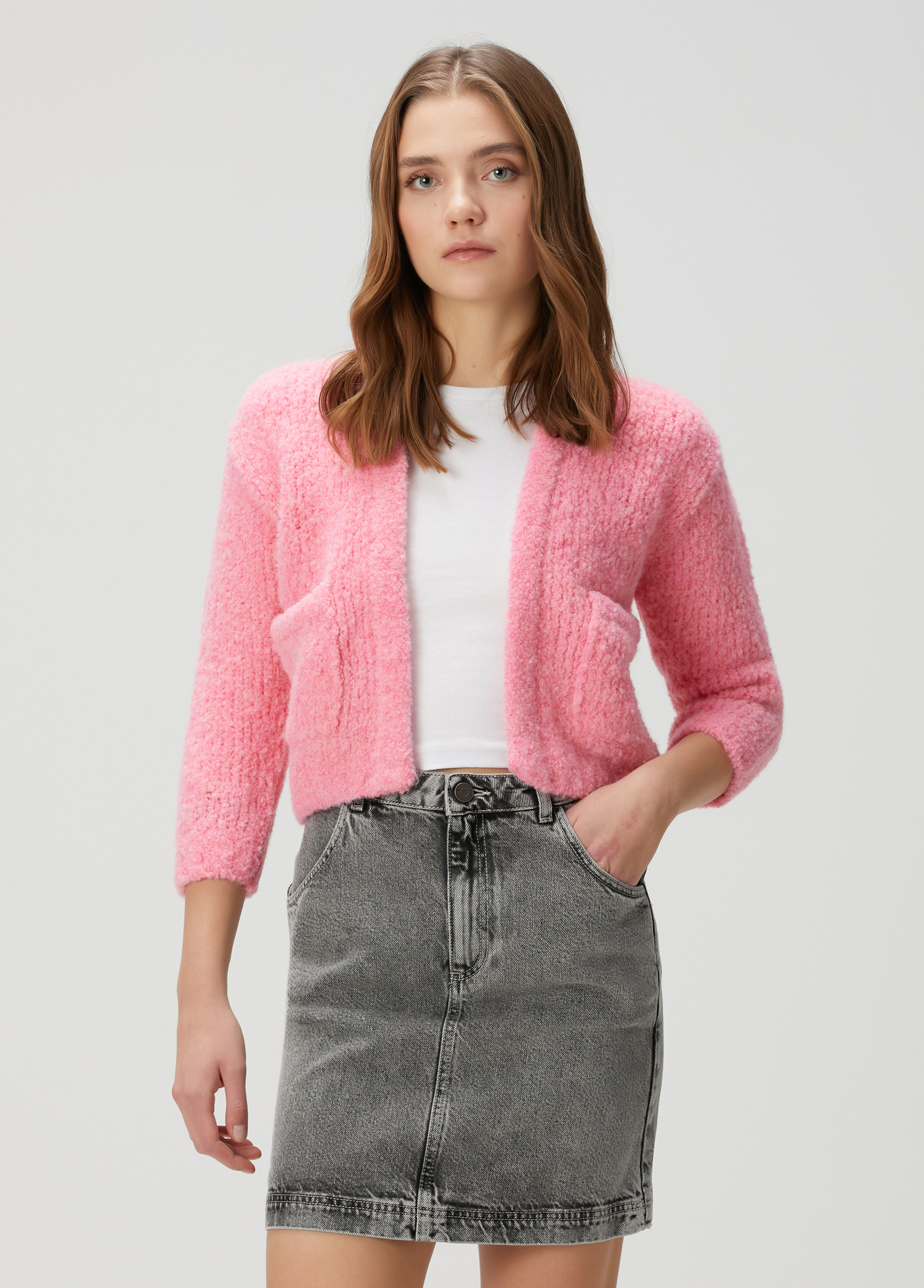 Pembe Crop Hırka