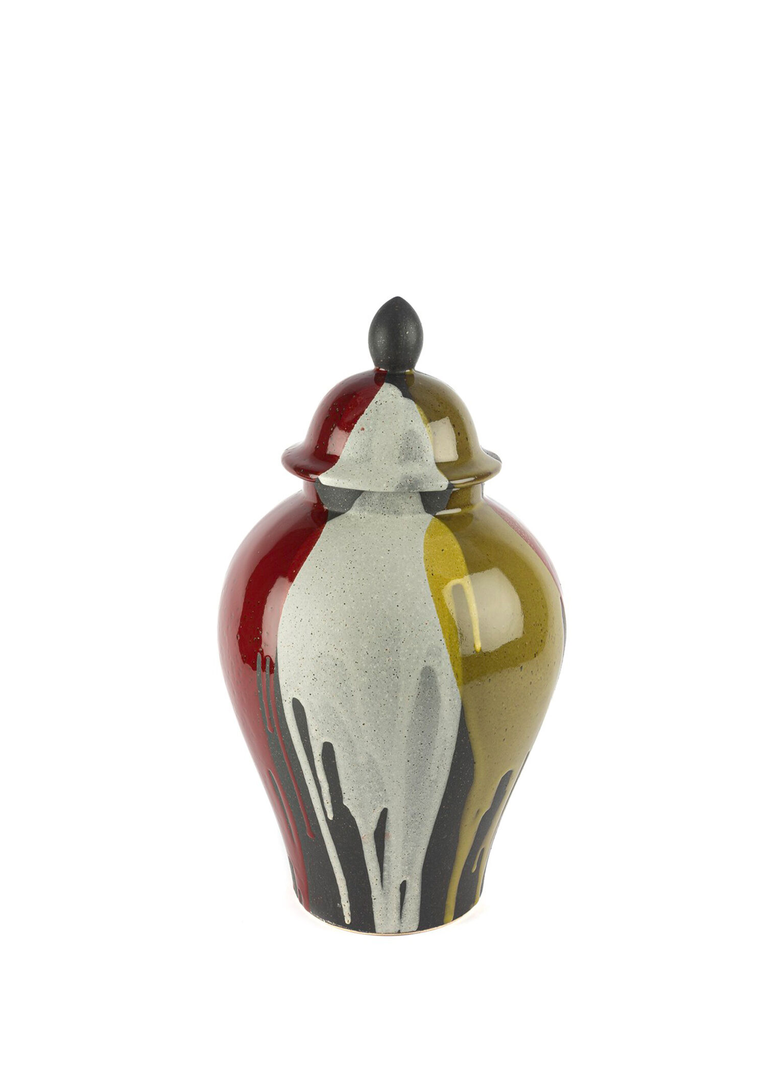 Yeşil Bordo Küp Kapaklı Porselen Vazo 27 x 47 cm