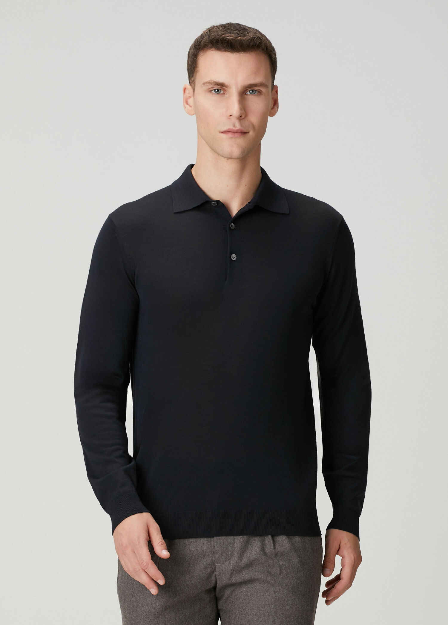 Lacivert Polo Yün Triko