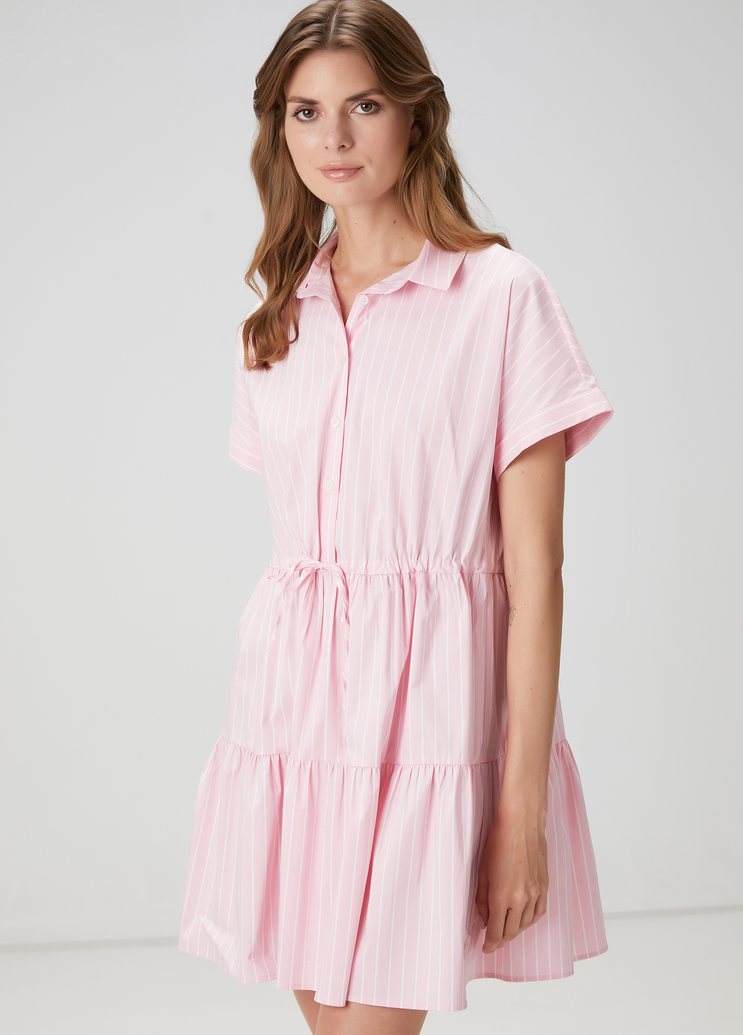 Pembe Çizgili Mini Elbise_1