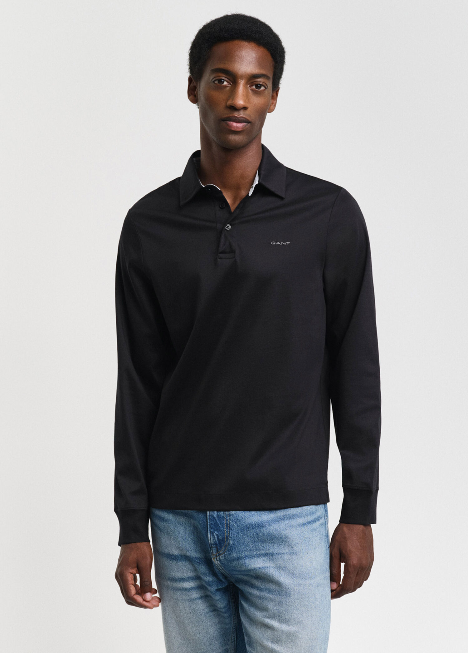 Gant SİYAH-5 Erkek Siyah Polo Yaka Regular Fit Uzun Kollu Erkek T