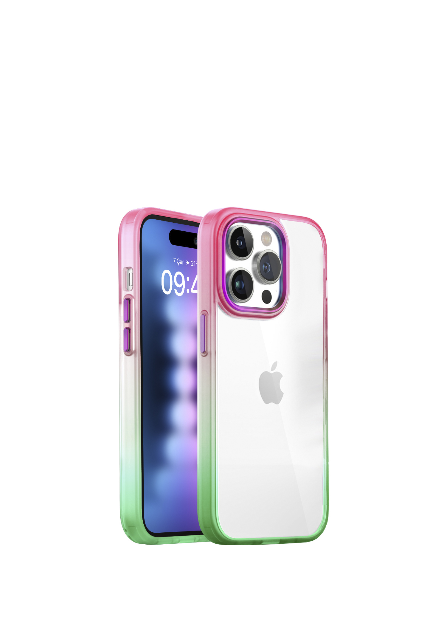 iPhone 15 Pro Max Air Bumper Rainbow Pink Green Plastik Kılıf