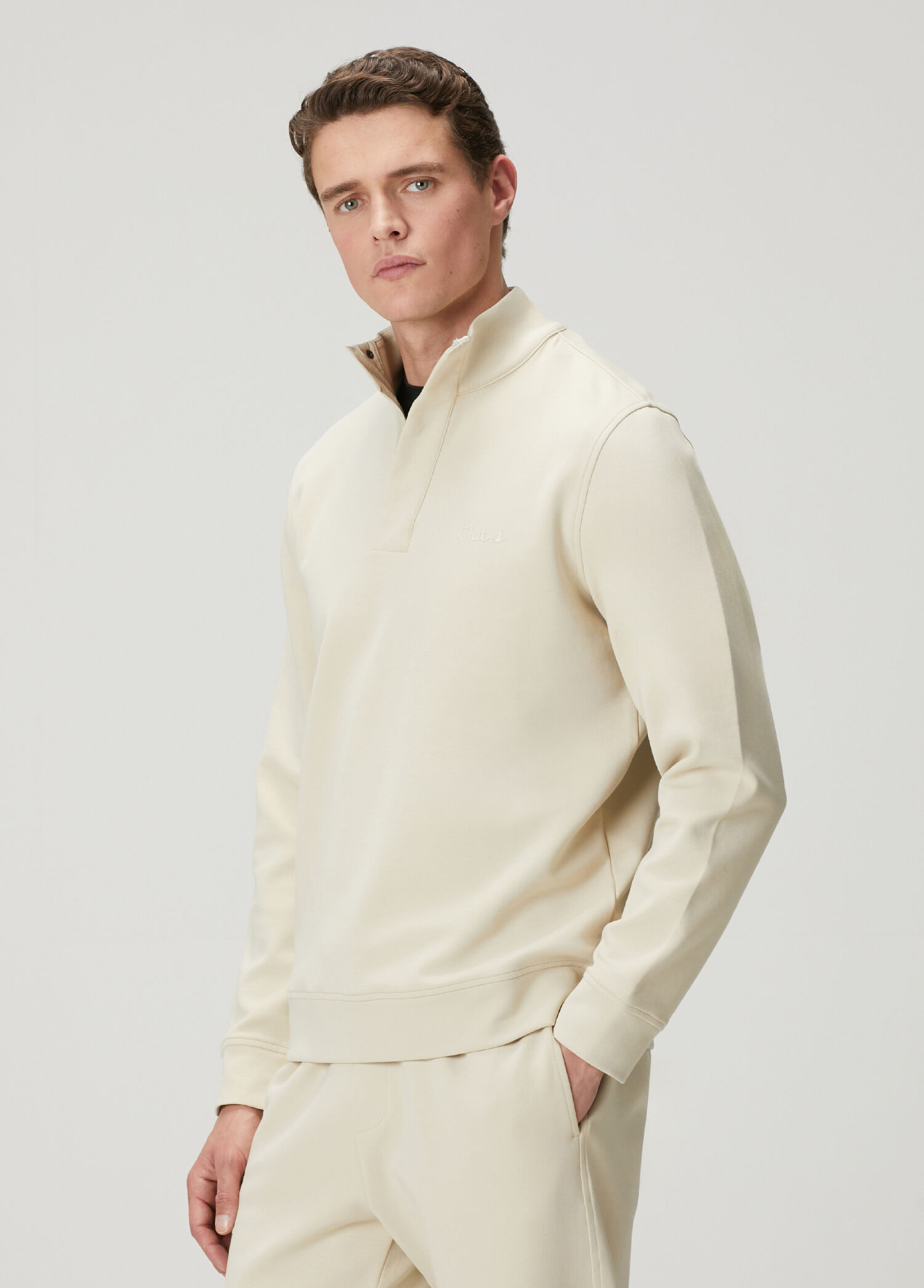 Bej Yarım Fermuarlı Sweatshirt