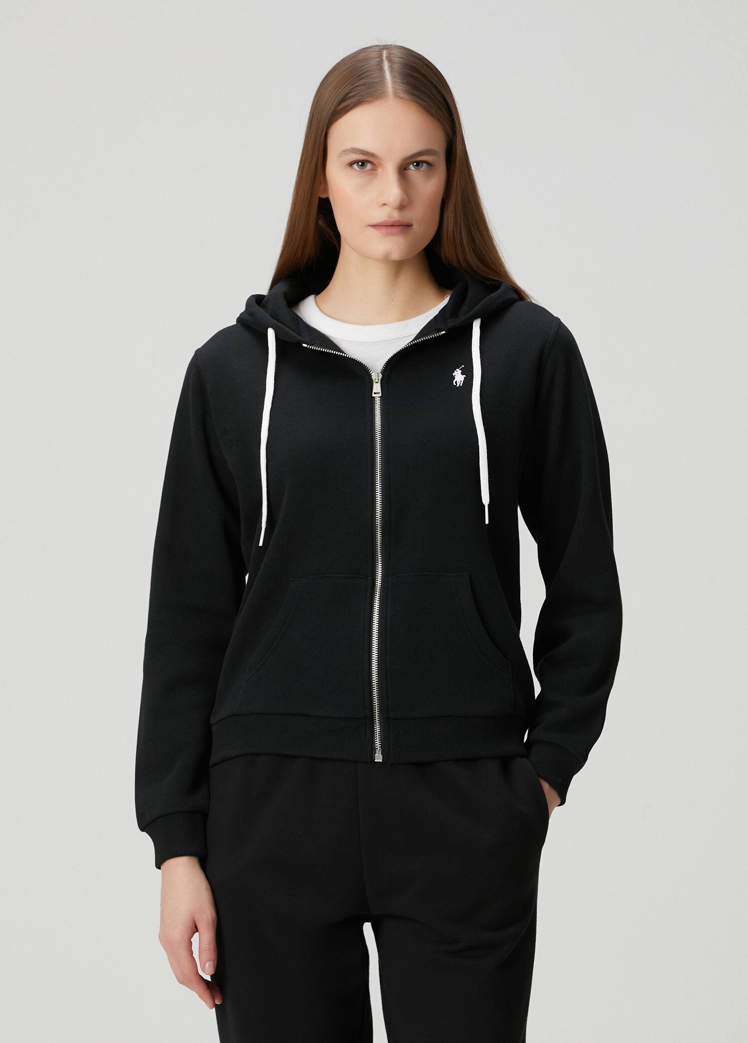 Siyah Kapüşonlu Fermuarlı Sweatshirt