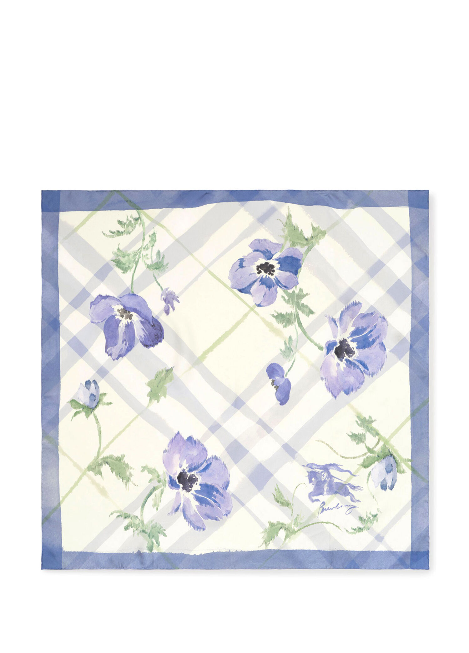 Watercolour Check Silk Mavi İpek Kadın Eşarp