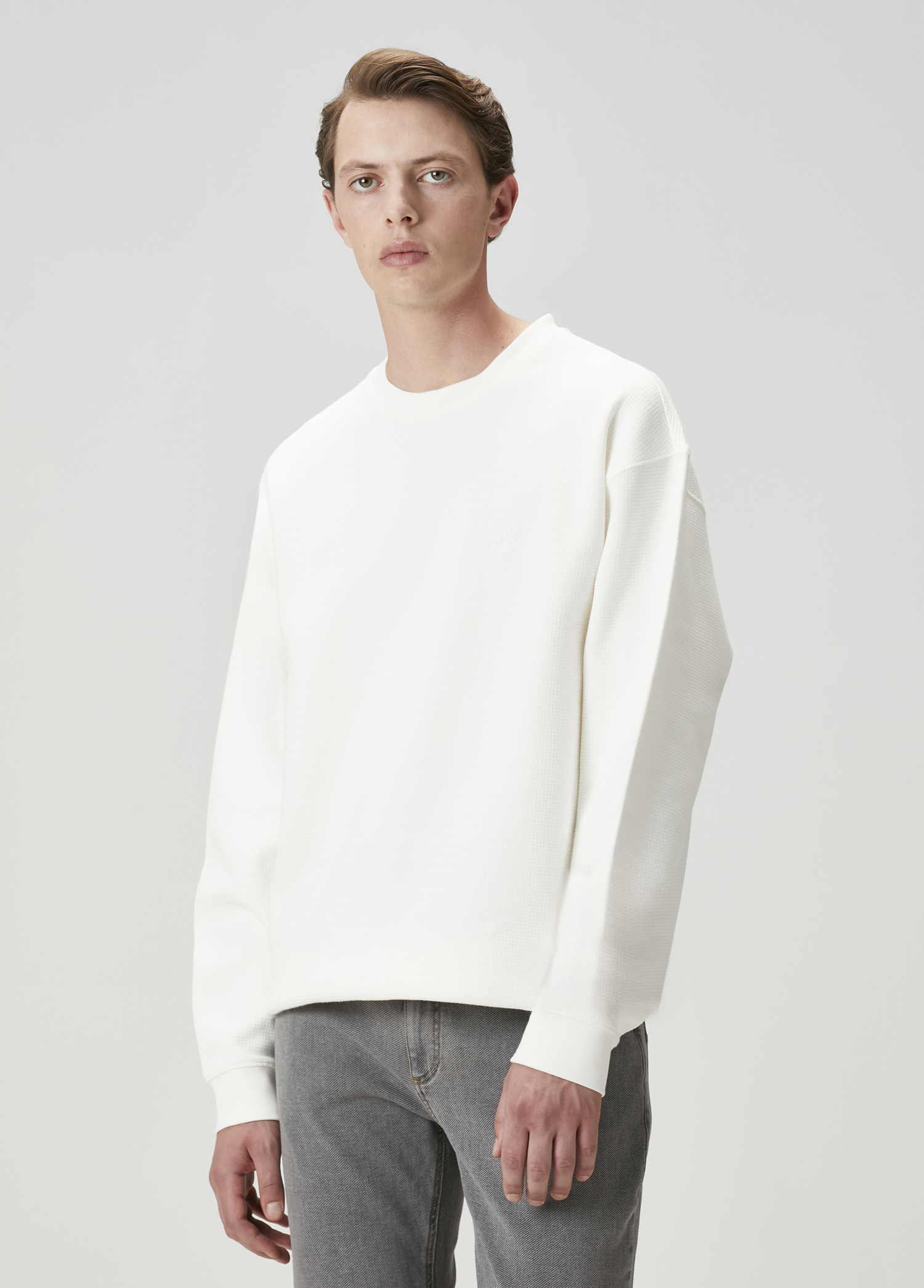 Kırık Beyaz Waffle Dokulu Oversized Sweatshirt