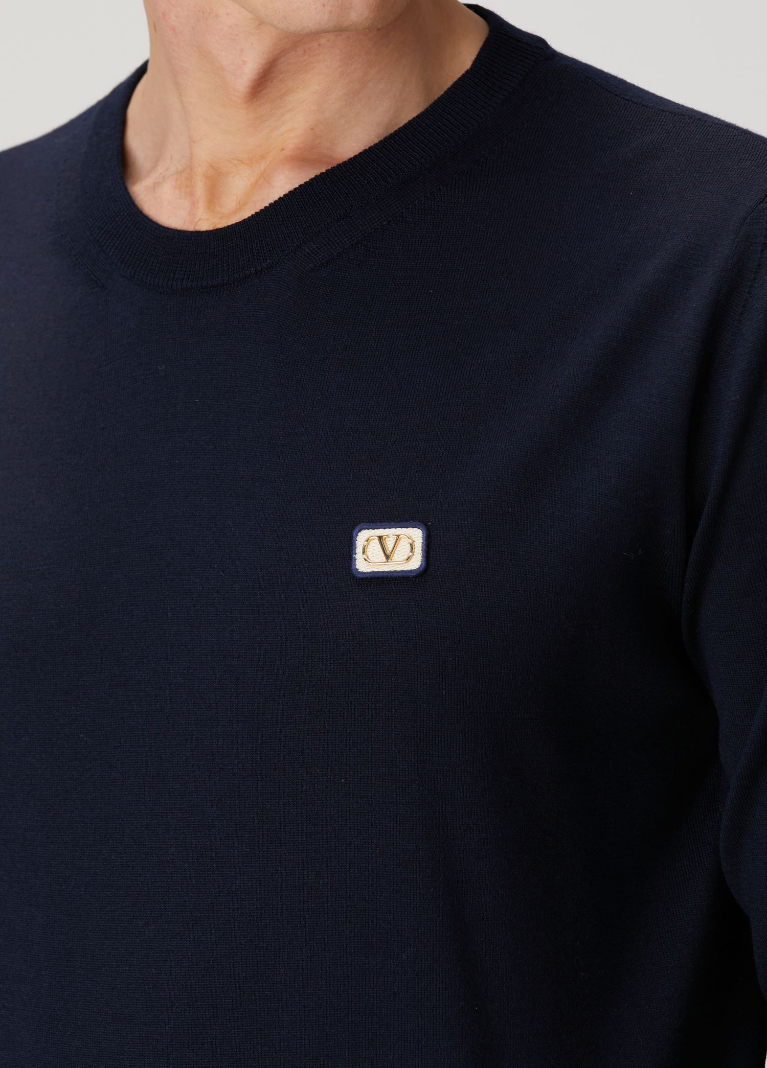 Valentino Lacivert Erkek Lacivert Logo Detaylı Yün Kazak 1886699