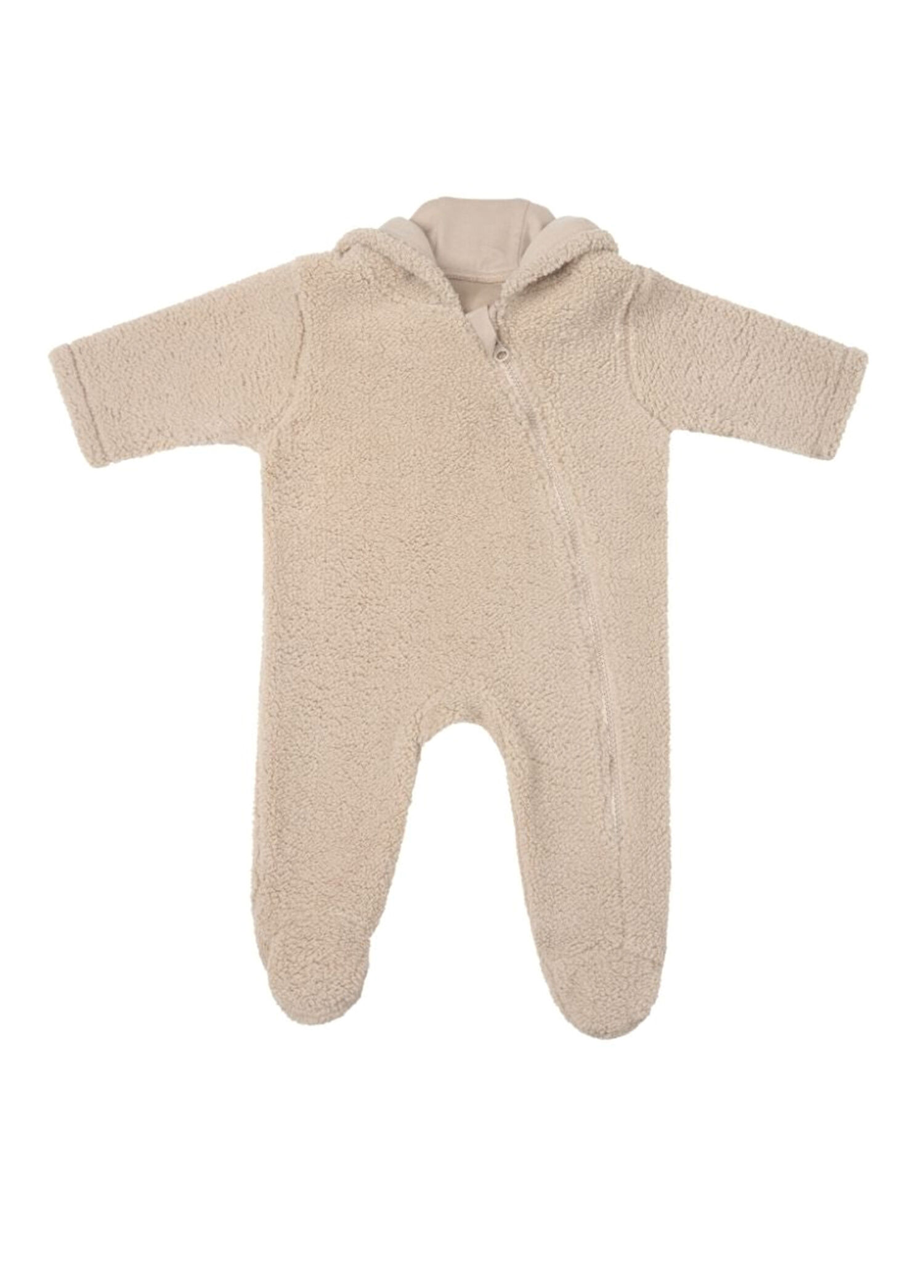 Bej Peluş Ayı Kulaklı Kapüşonlu Unisex Bebek Uyku Tulumu