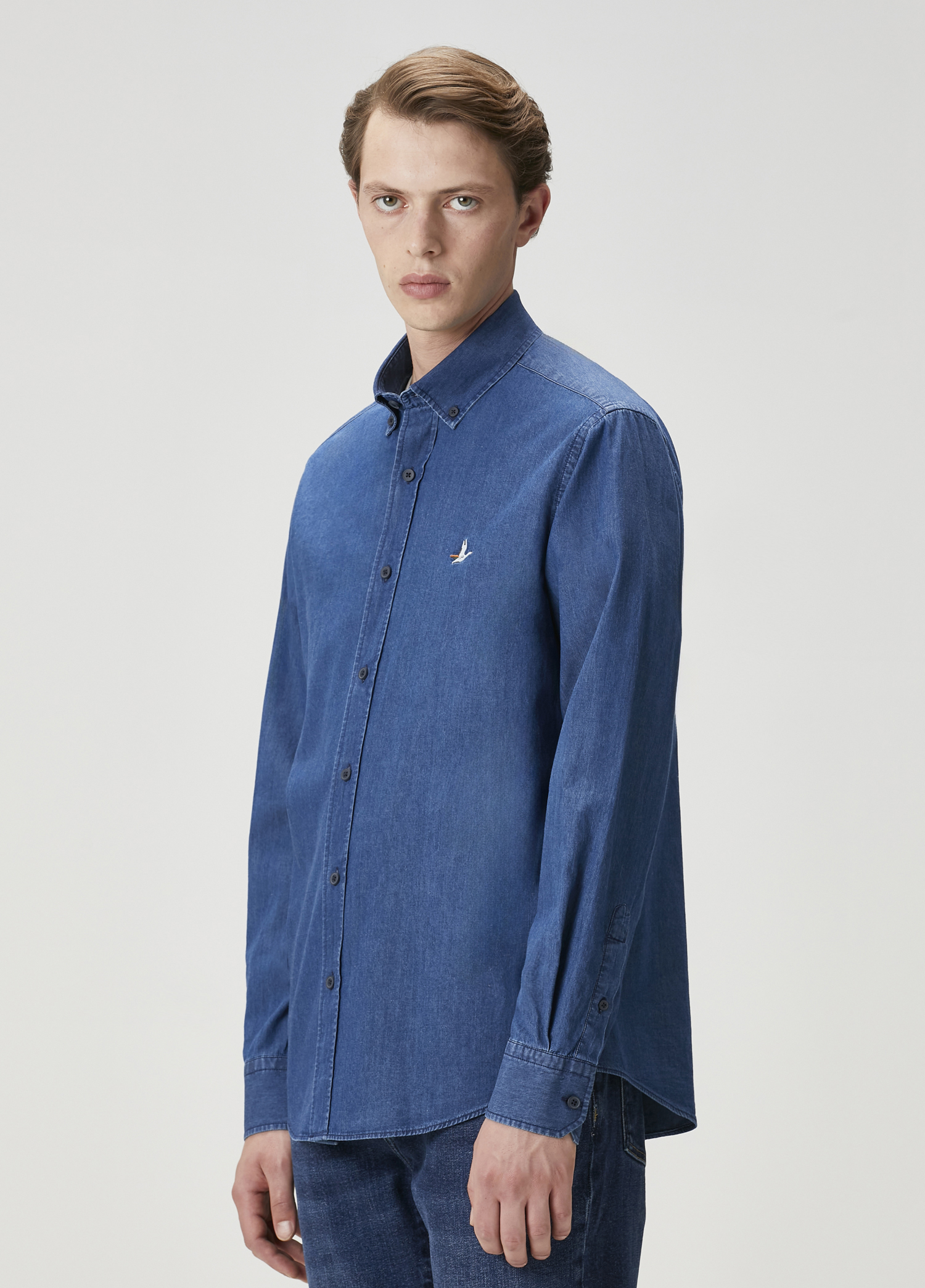Comfort Fit Lacivert Denim Gömlek_3