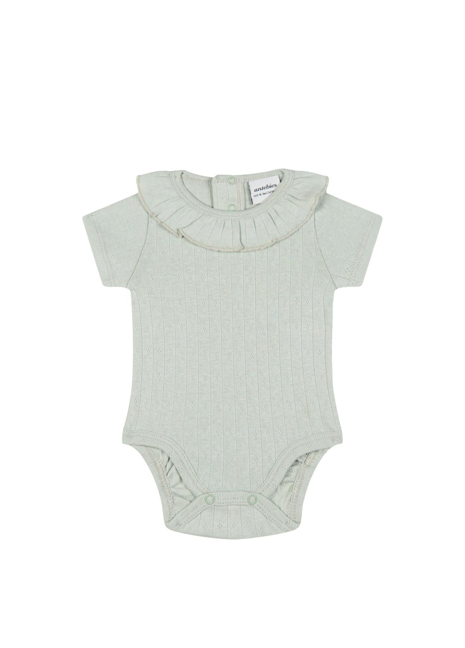 Mint Yeşili Jakar Fırfırlı Kısa Kollu Kız Bebek Body