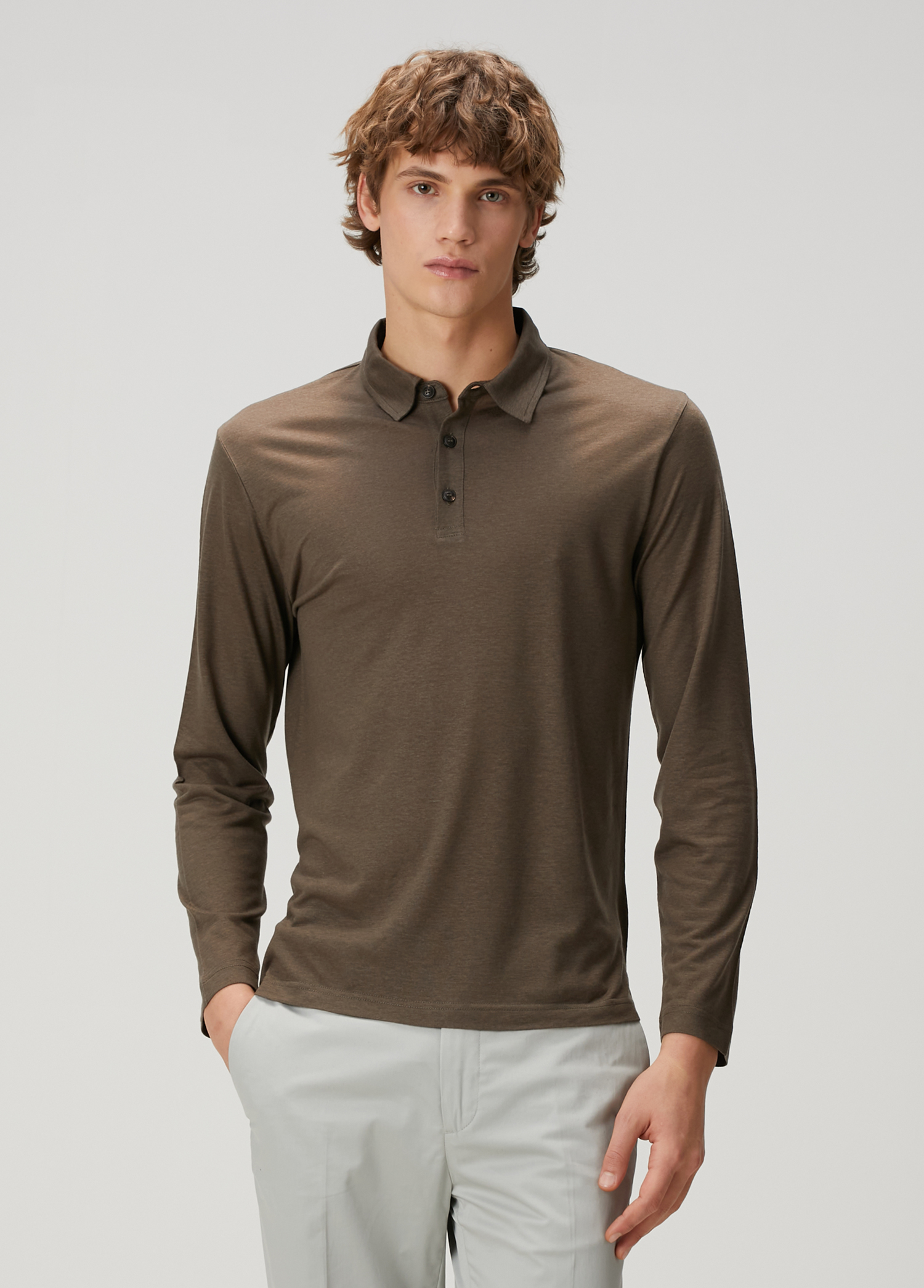 Kahverengi Polo Yaka Sweatshirt