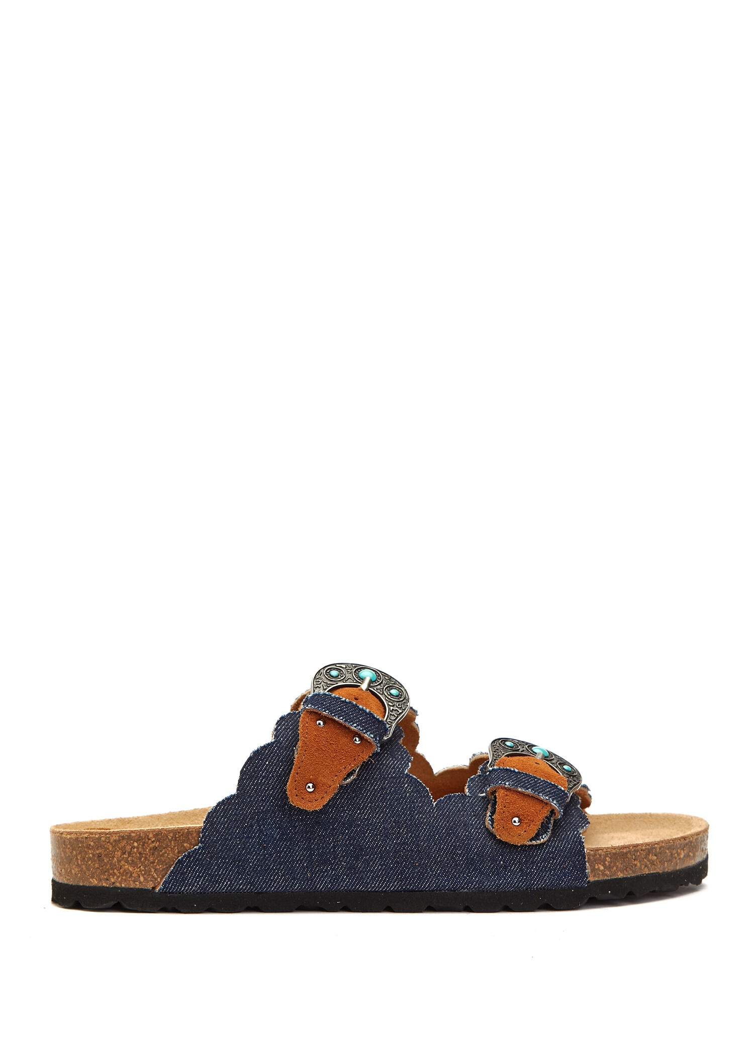Buckle Wave İndigo Kadın Deri Terlik