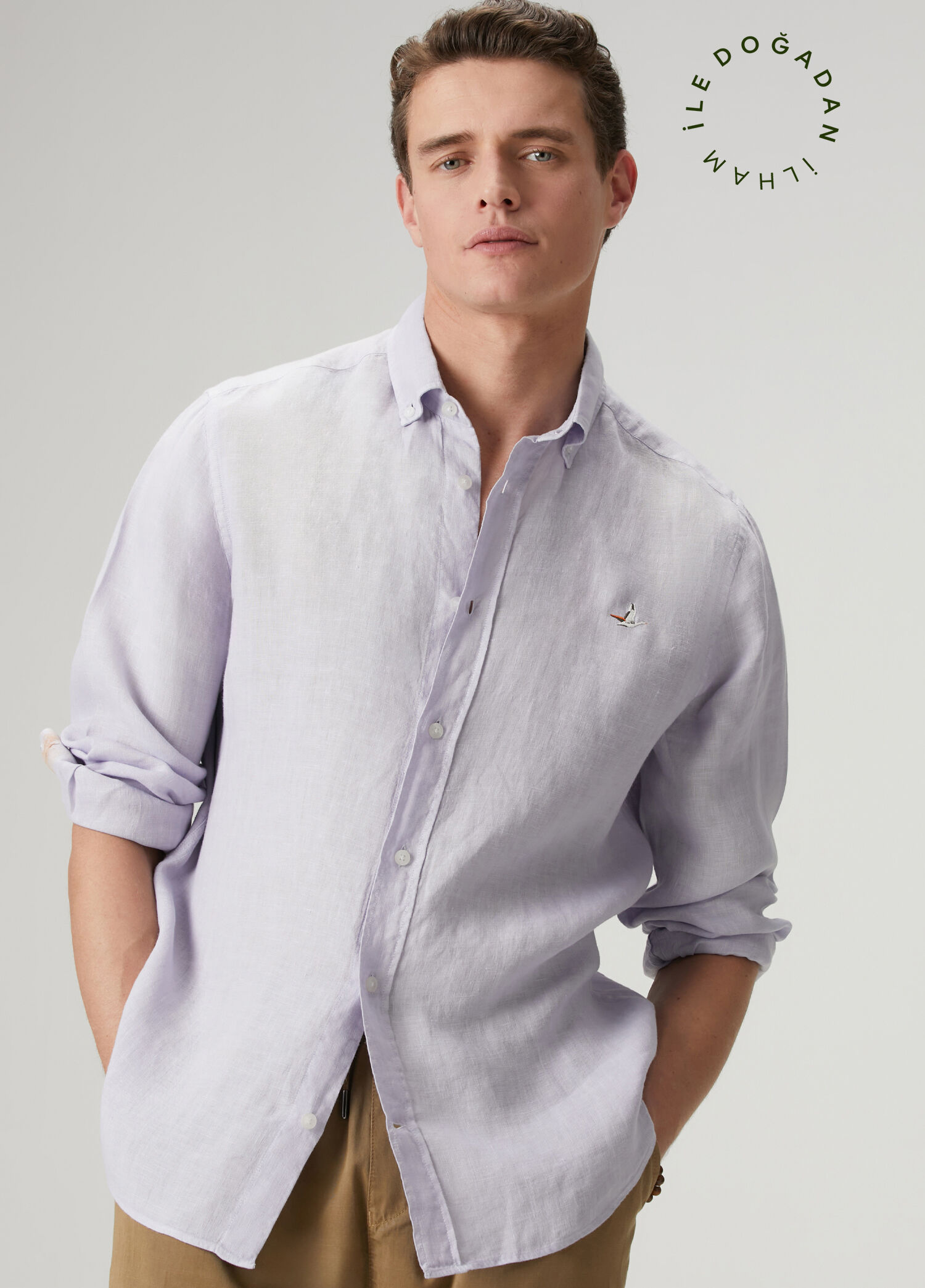 Lila Comfort Fit Keten Gömlek