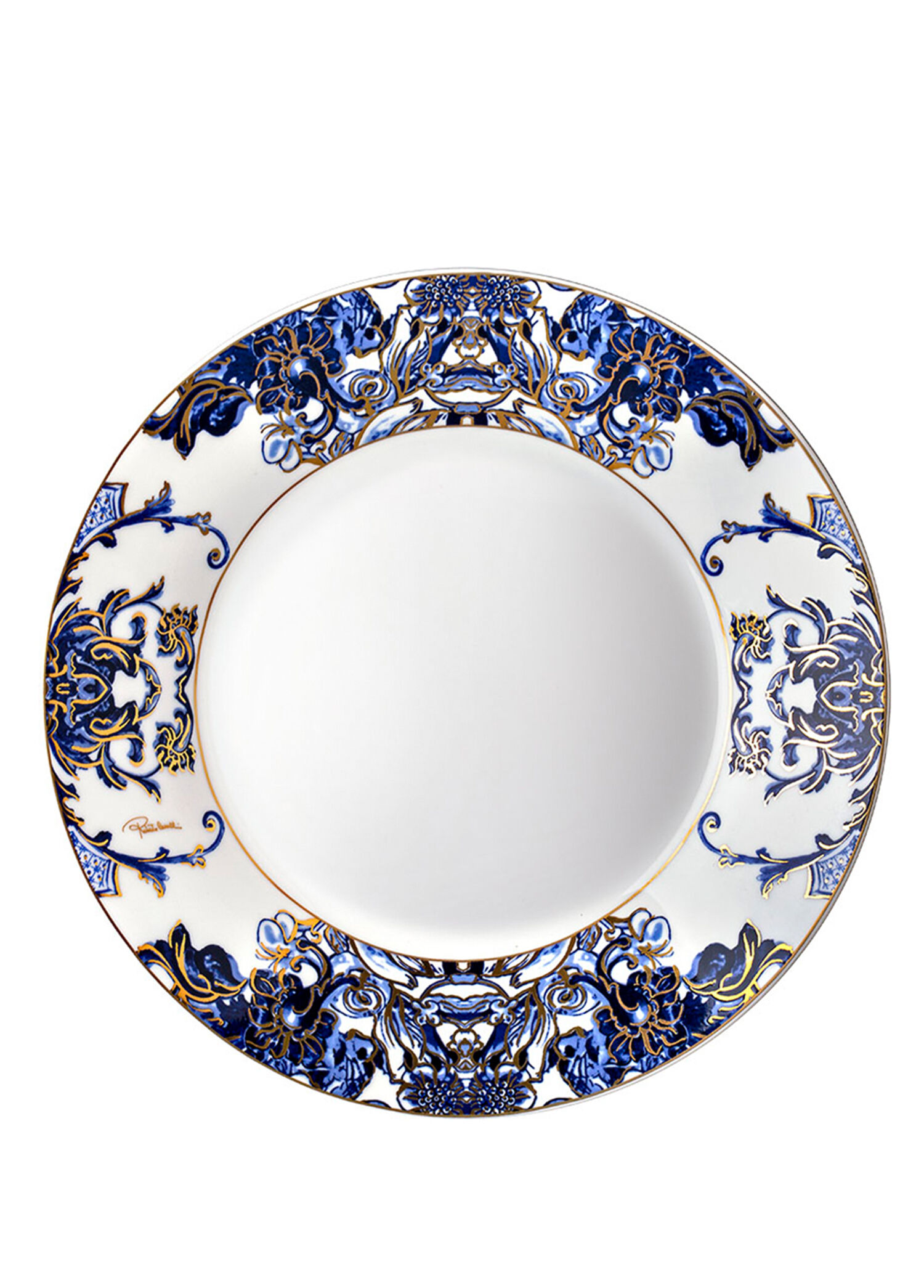 Azulejos Mavi Beyaz Desenli Porselen Çukur Tabak 22 cm