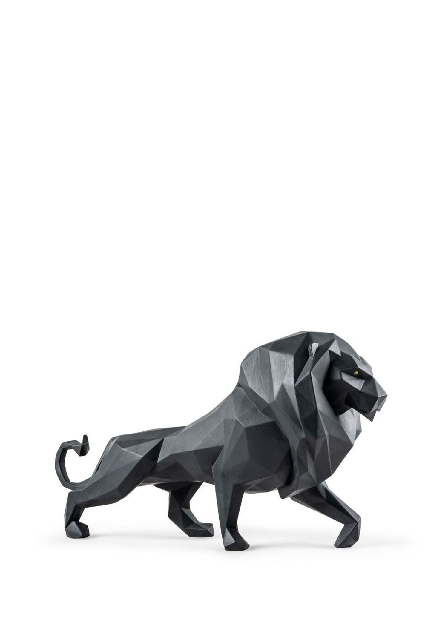 Lion Mat Siyah Porselen Heykel