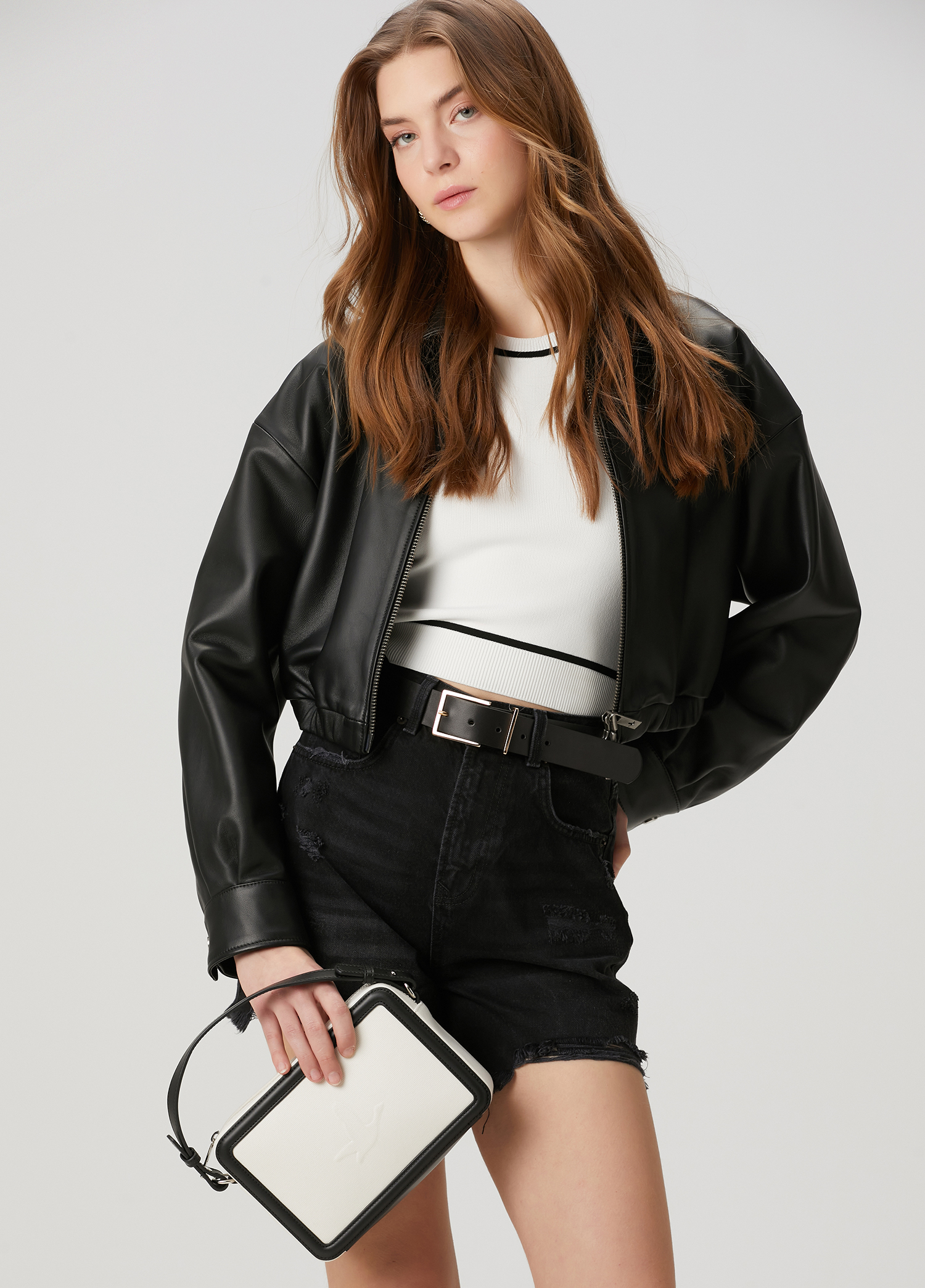 Siyah Crop Deri Ceket_1