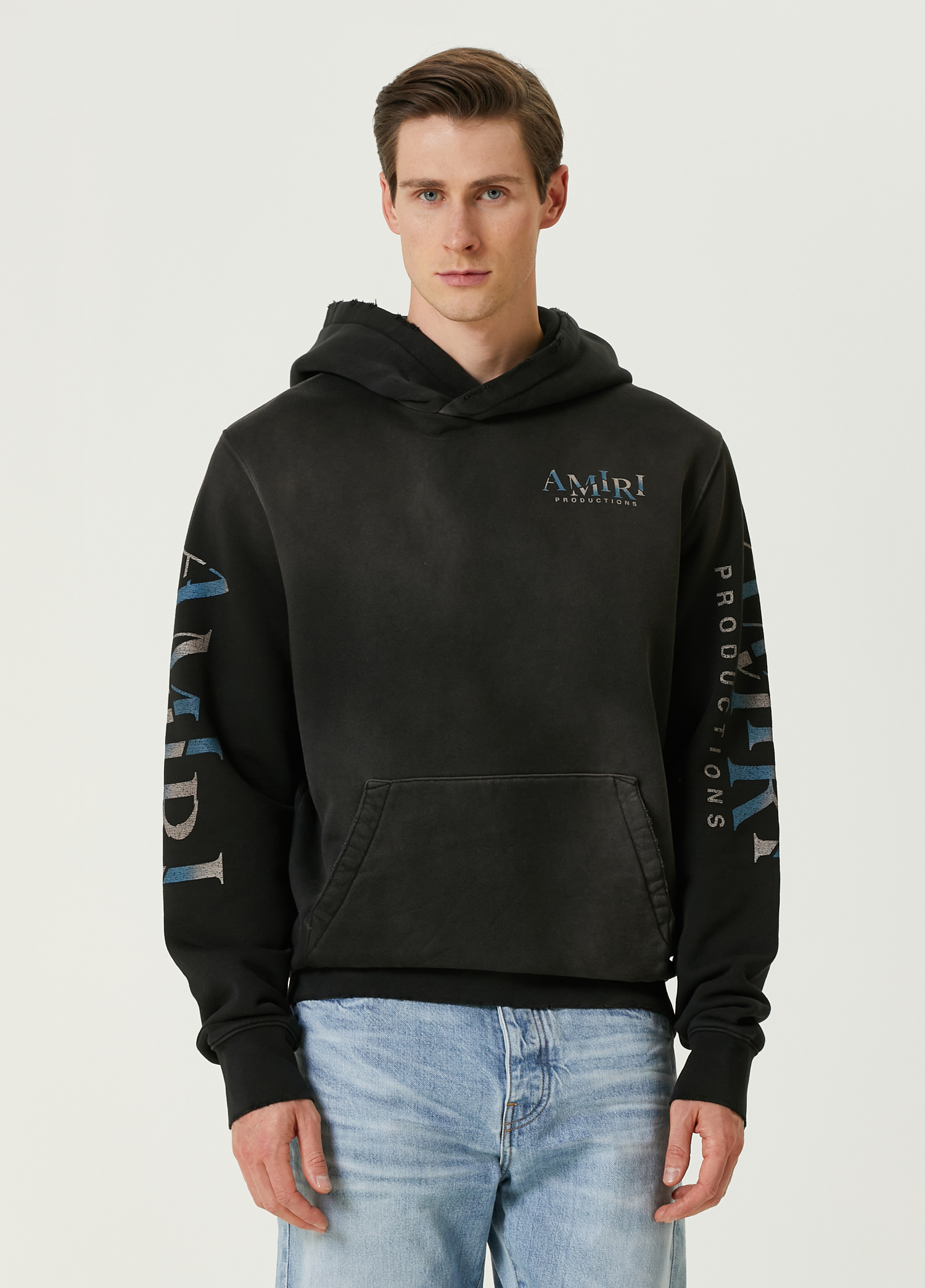 Siyah Kapüşonlu Logo Baskılı Sweatshirt