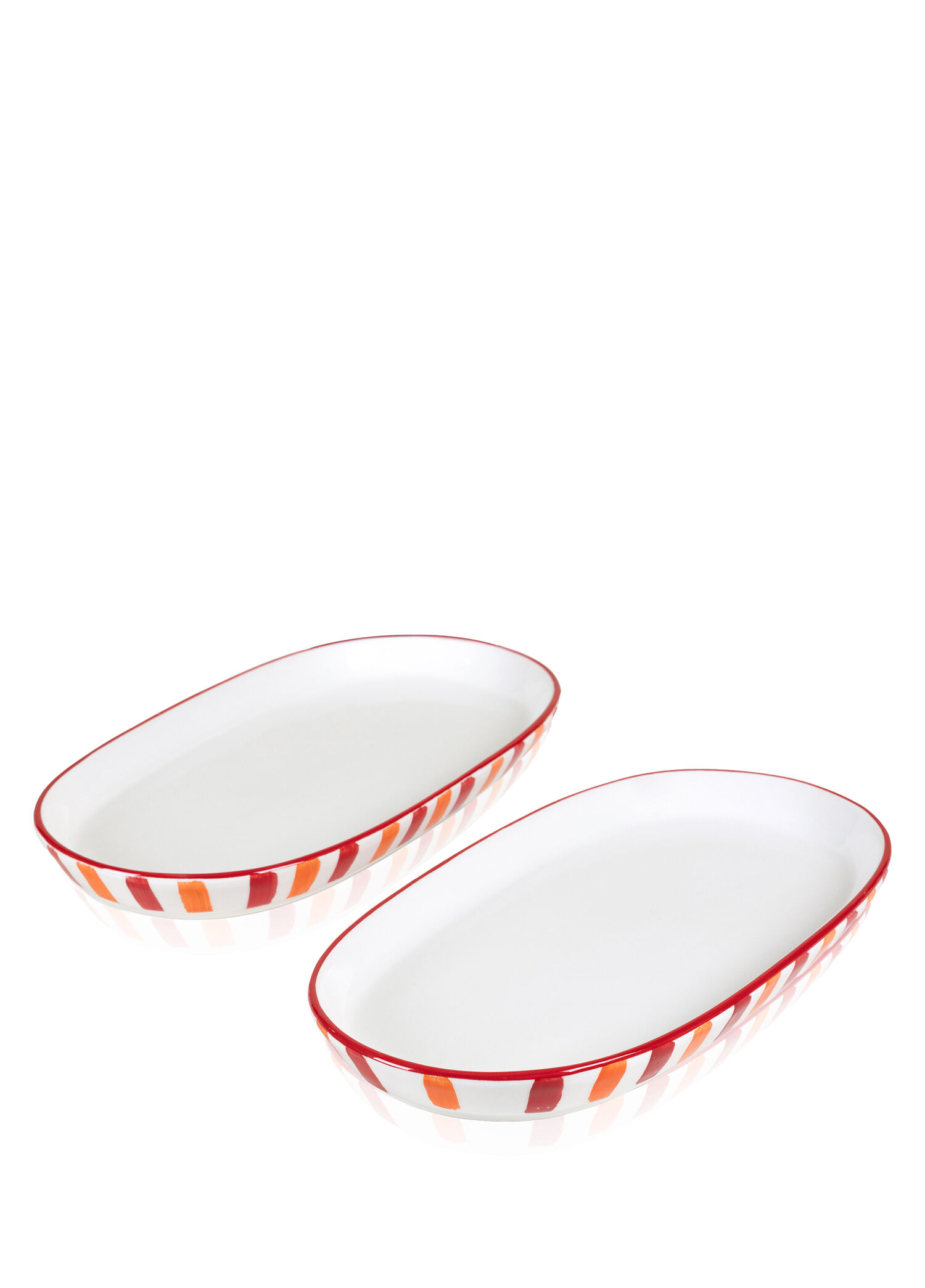 P The Mia Joy Kirmizi Seramik Oval 2Li Servis Tabagi Seti 17 X 30 Cm