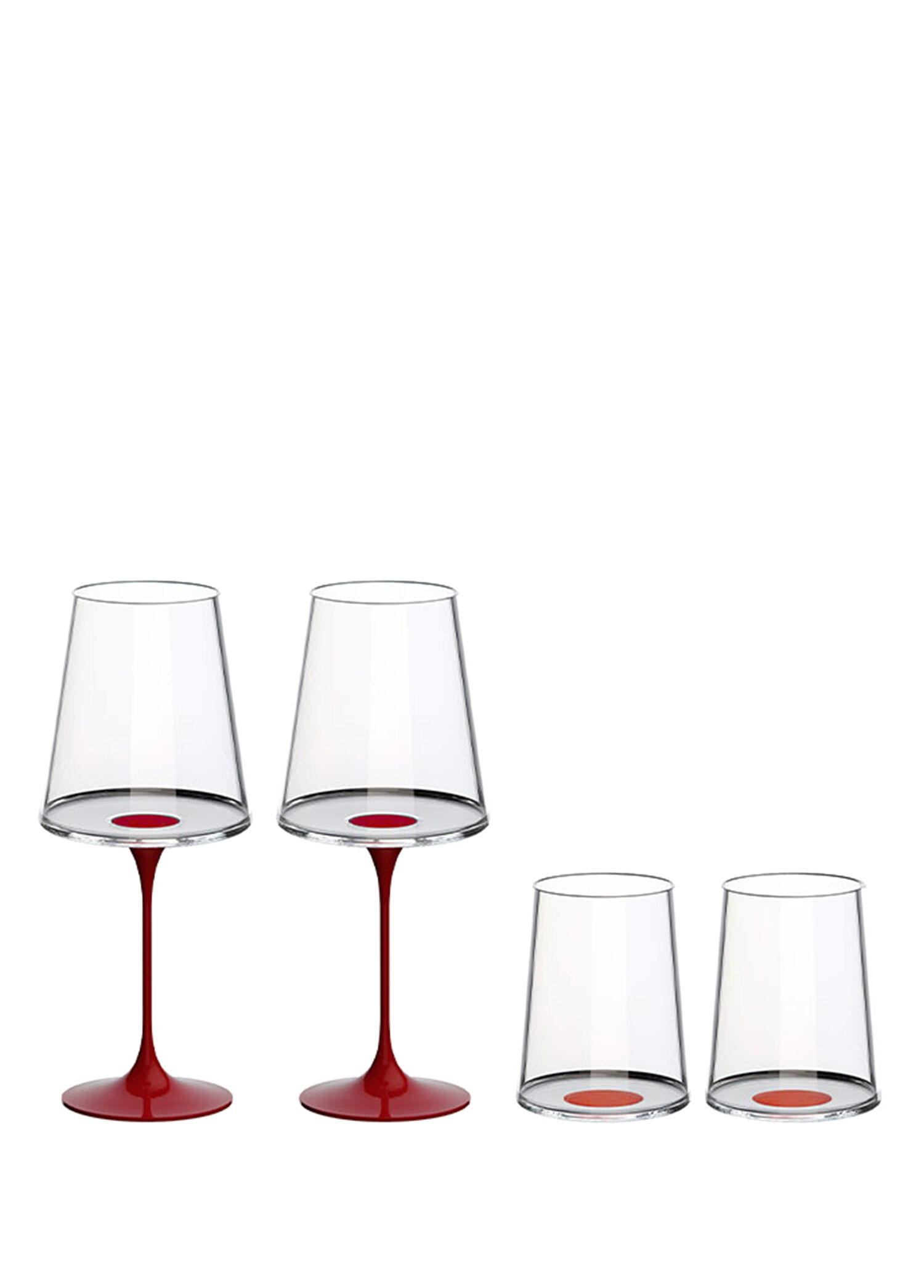 Split Glass Kırmızı Cam 2'li Beyaz ve Kırmızı Şarap Kadehi Seti