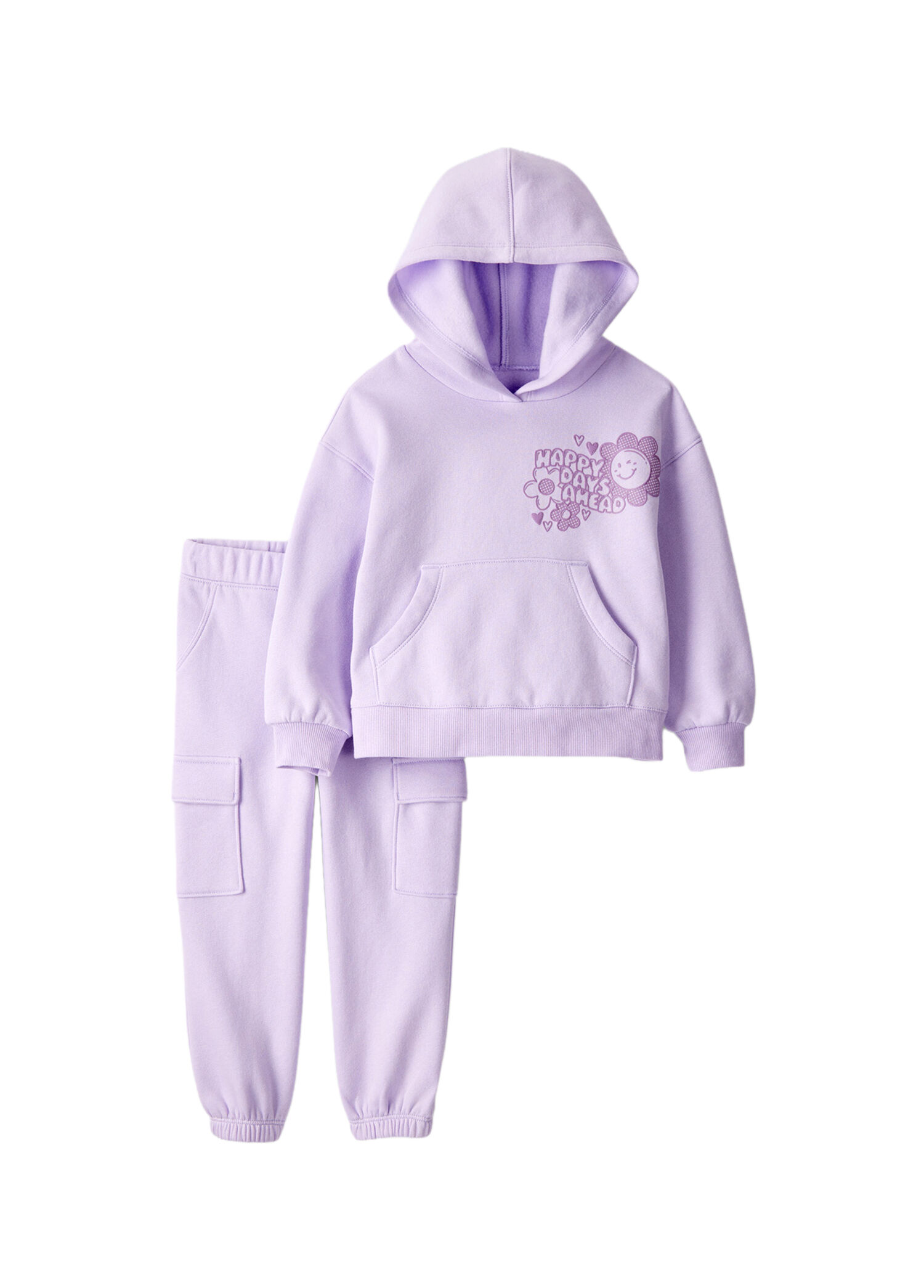 Lila Desenli  Sweatshirt ve Pantolon Kız Çocuk 2'li Set