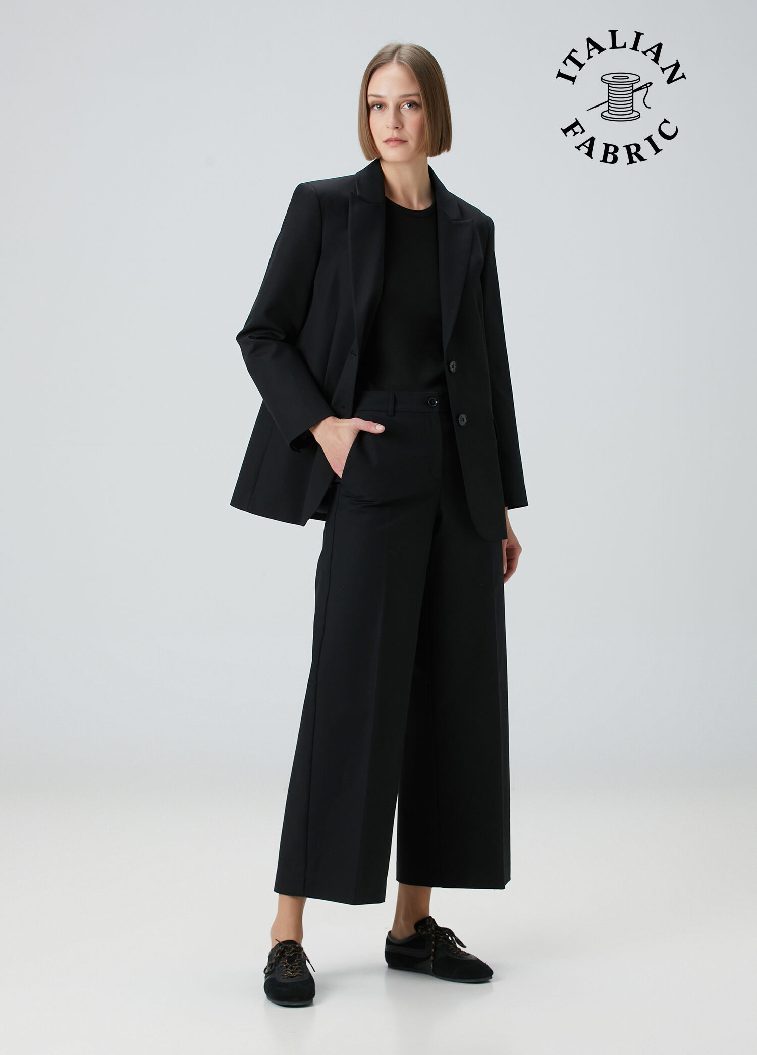 Siyah Wide Leg Koton Pantolon