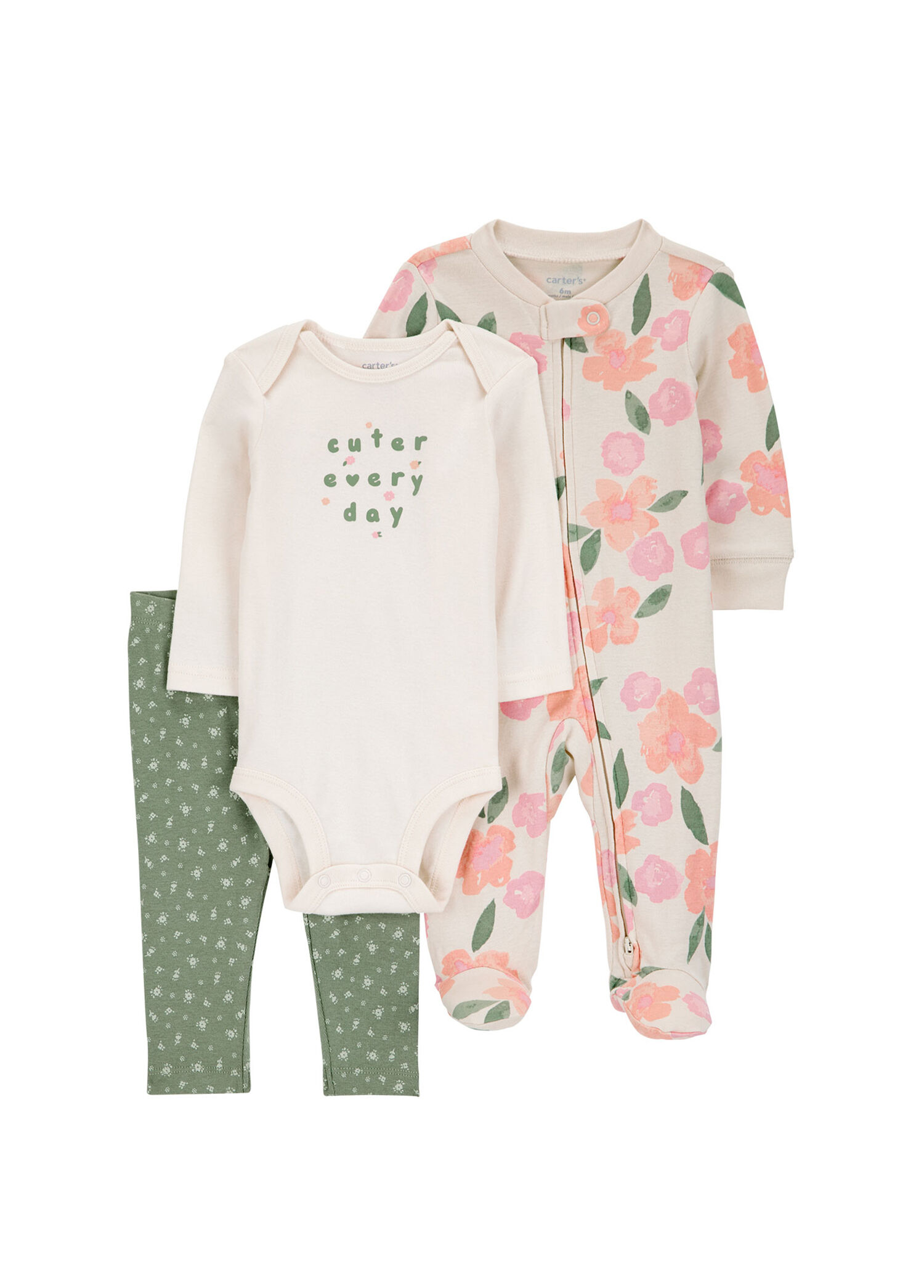 Ekru Desenli Body Pantolon ve Tulum Kız Bebek 3'lü Set