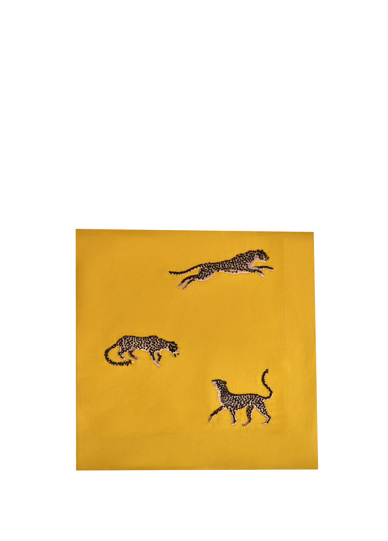 Leopar Desenli Sarı Keten Servis Peçetesi 40x40 cm