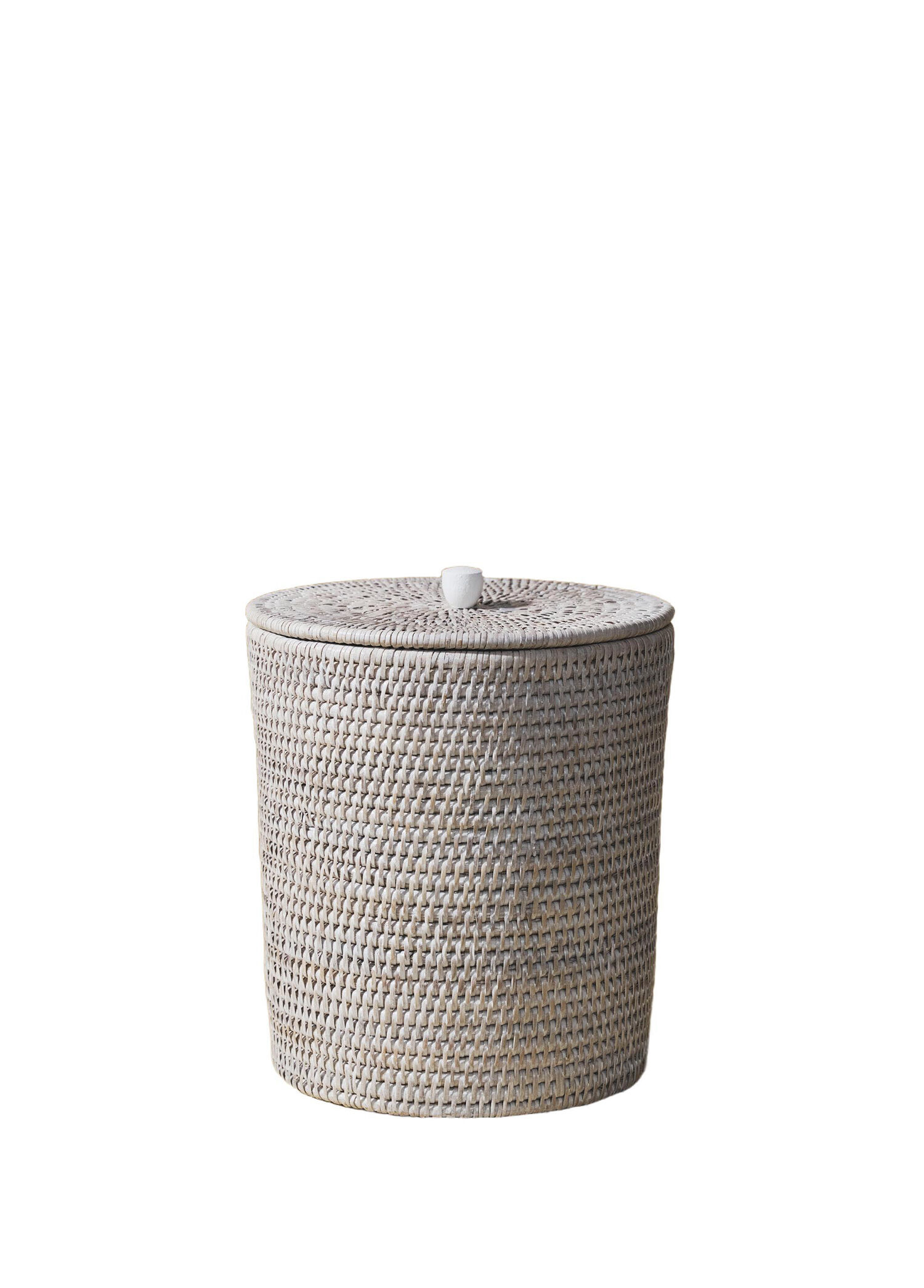 Kapaklı Yuvarlak Rattan Çöp Kovası