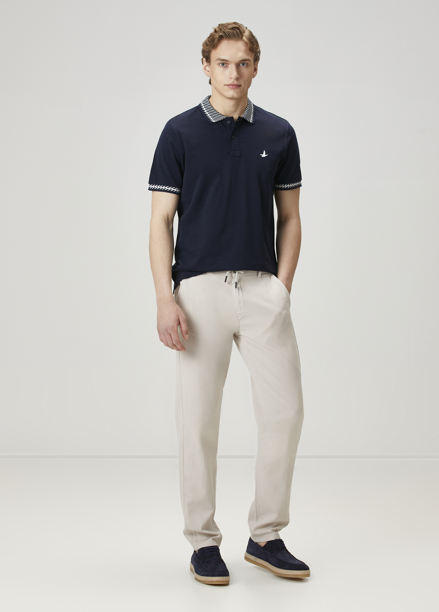 Lacivert Verev Çizgi Detaylı Polo Yaka T-shirt_2