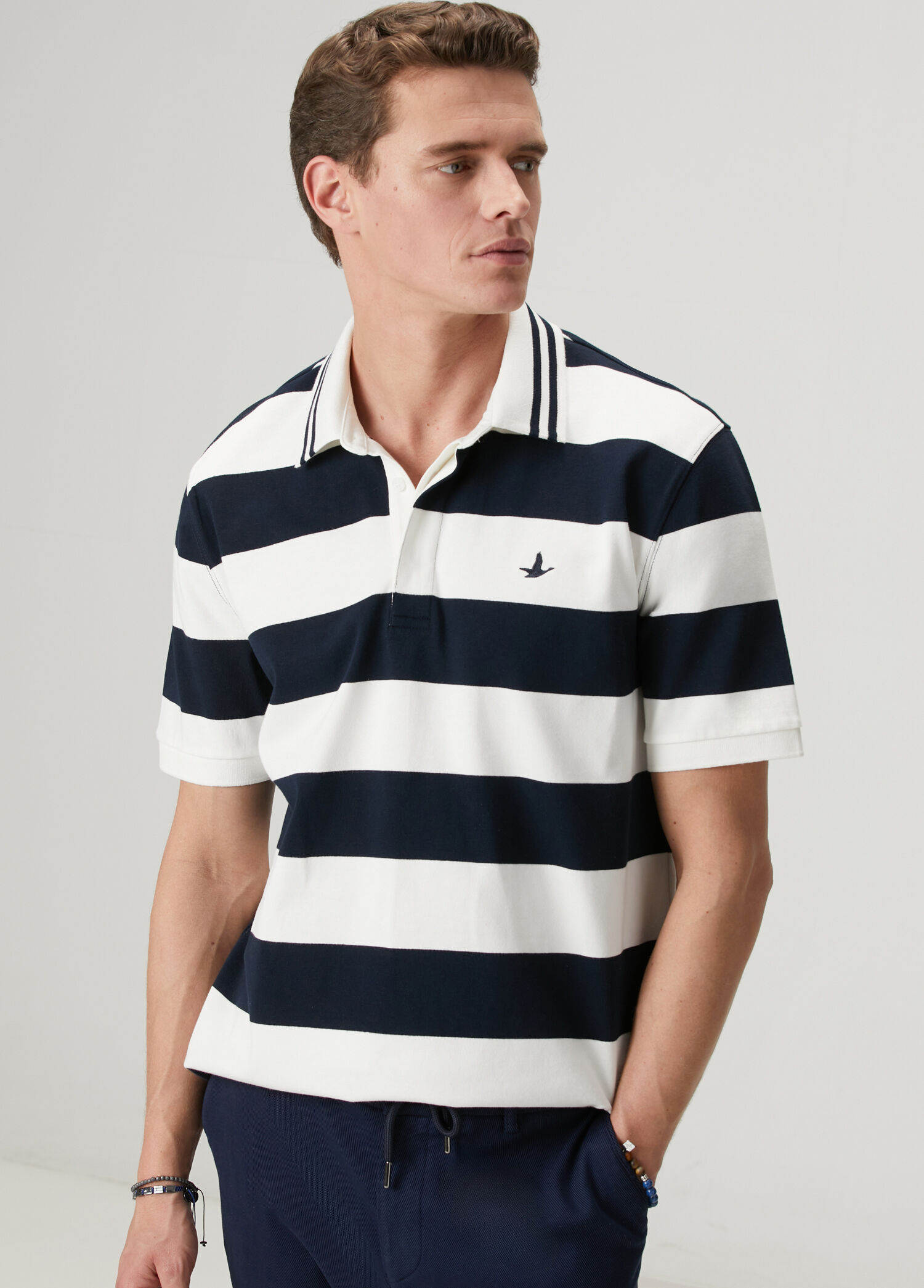 Beymen Club Lacivert Erkek Lacivert Çizgili Oversize Polo T-shirt