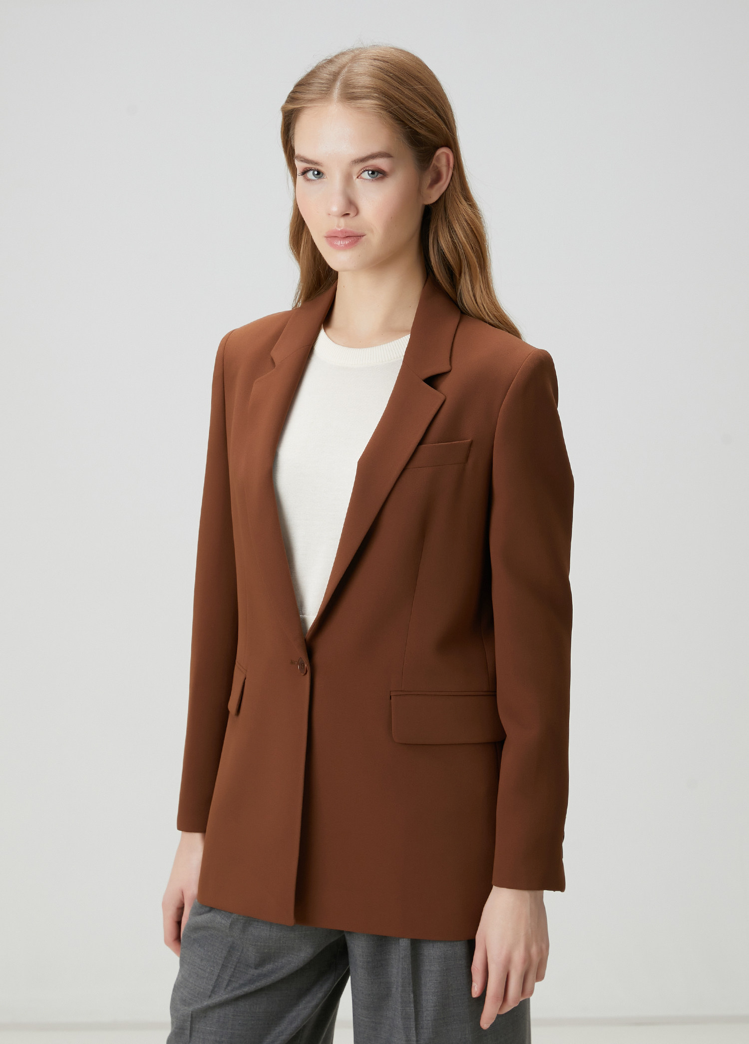Kahverengi Krep Blazer_2