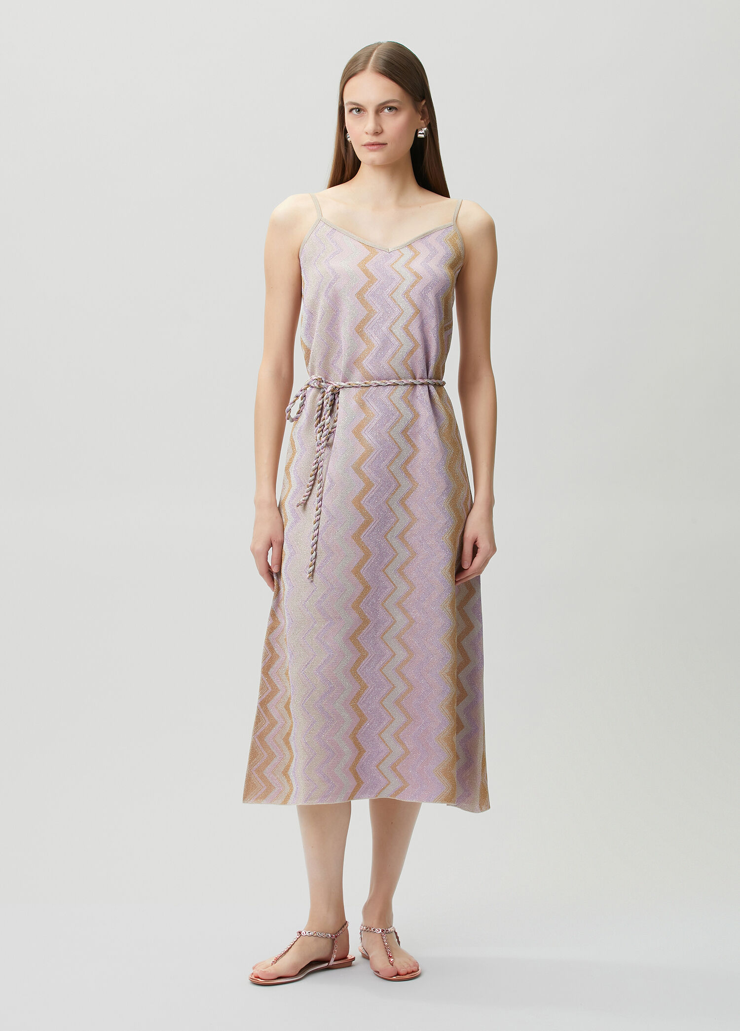 Colorblocked Zikzak Desenli Midi Elbise