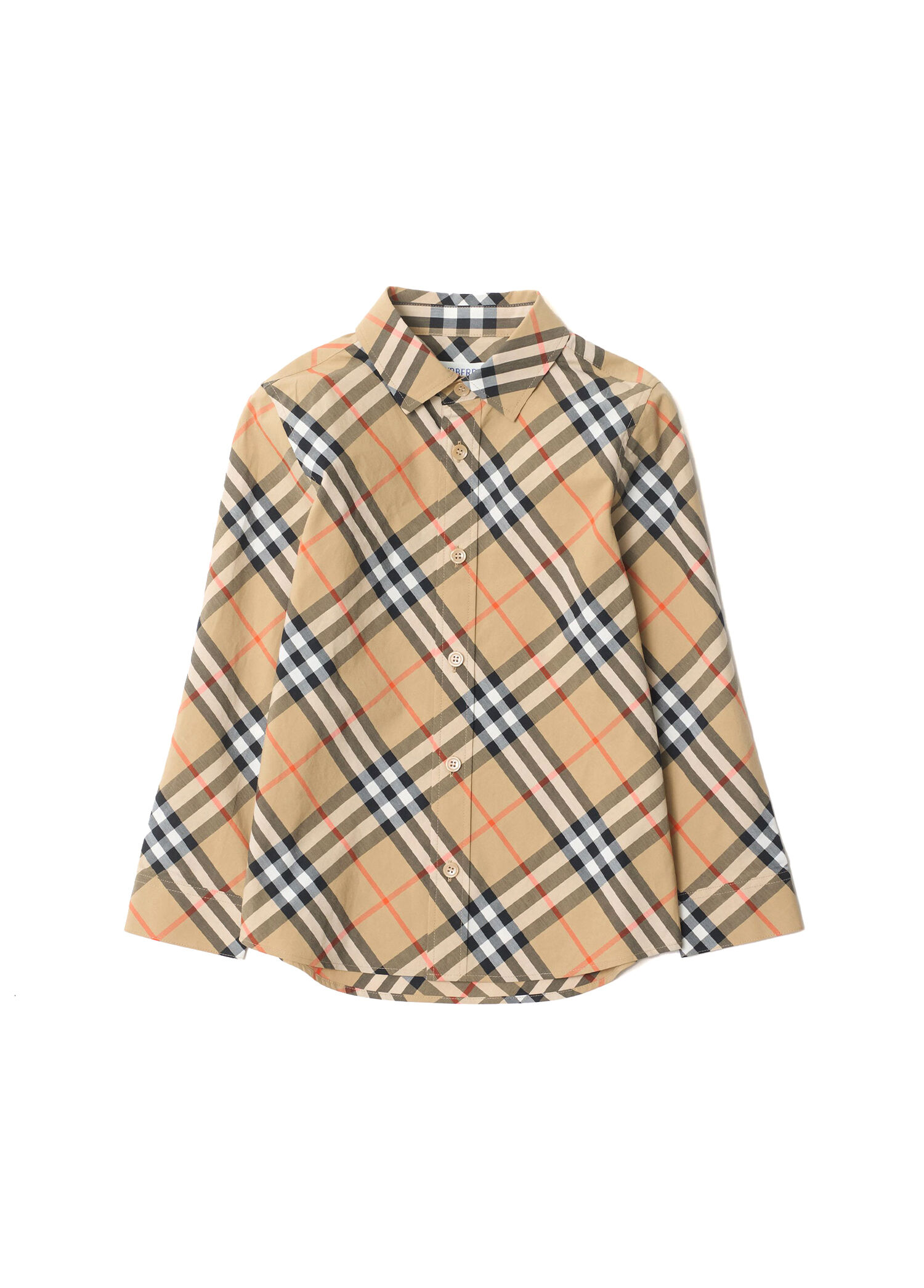 Check Bej Pamuklu Uzun Kollu Unisex Çocuk Gömlek