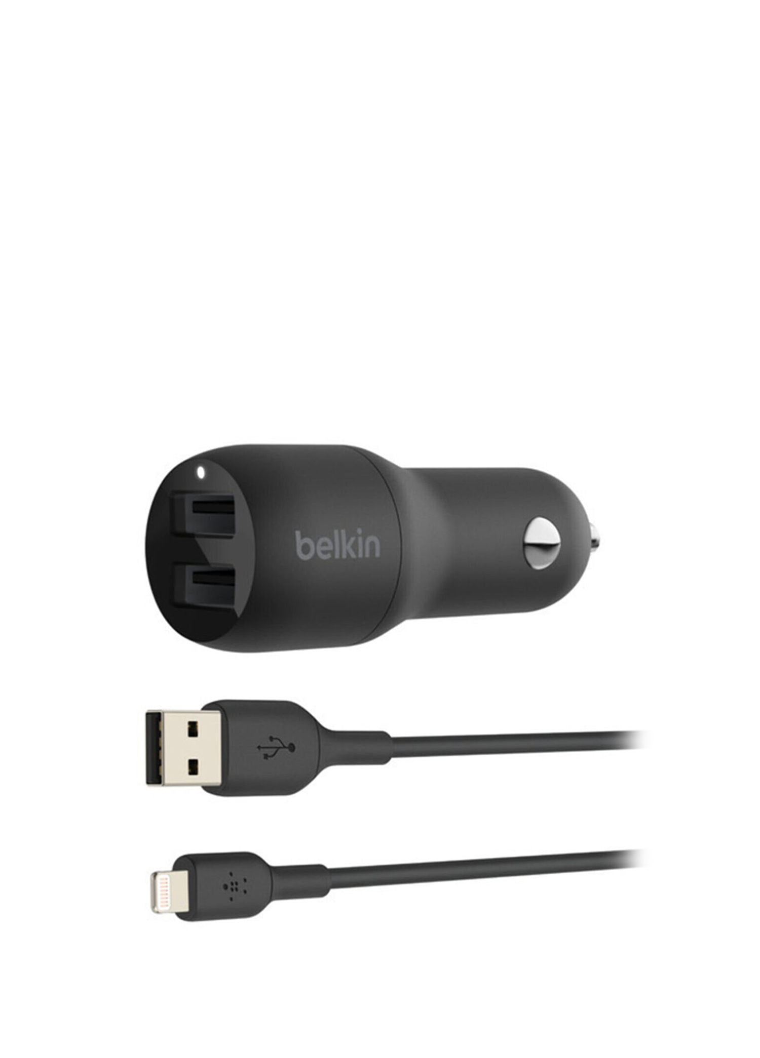 Çift USB Siyah 24W Hızlı Araç Şarj Cihazı + Apple Lightning Kablo