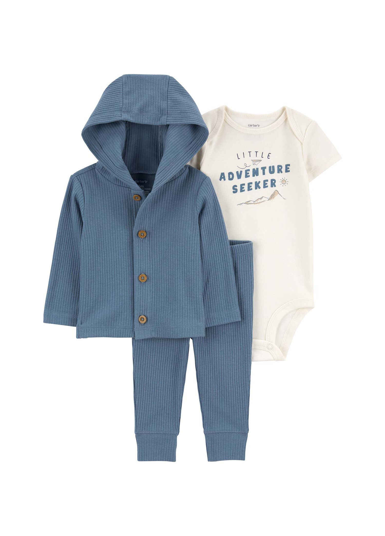 Mavi Unisex Bebek 3'lü Body Pantolon Hırka Set