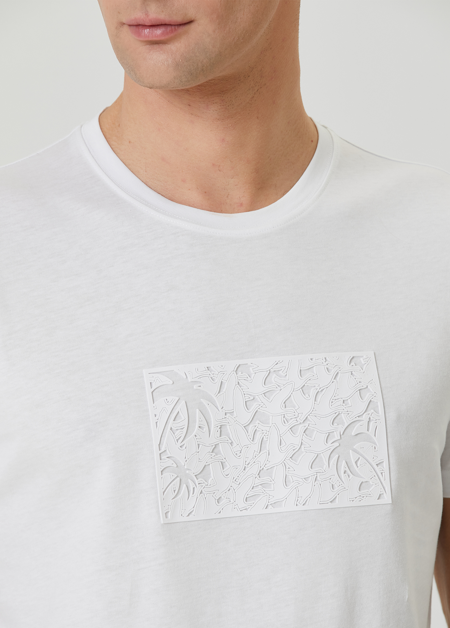 Beyaz Monogram Palmiye Baskılı T-shirt_5