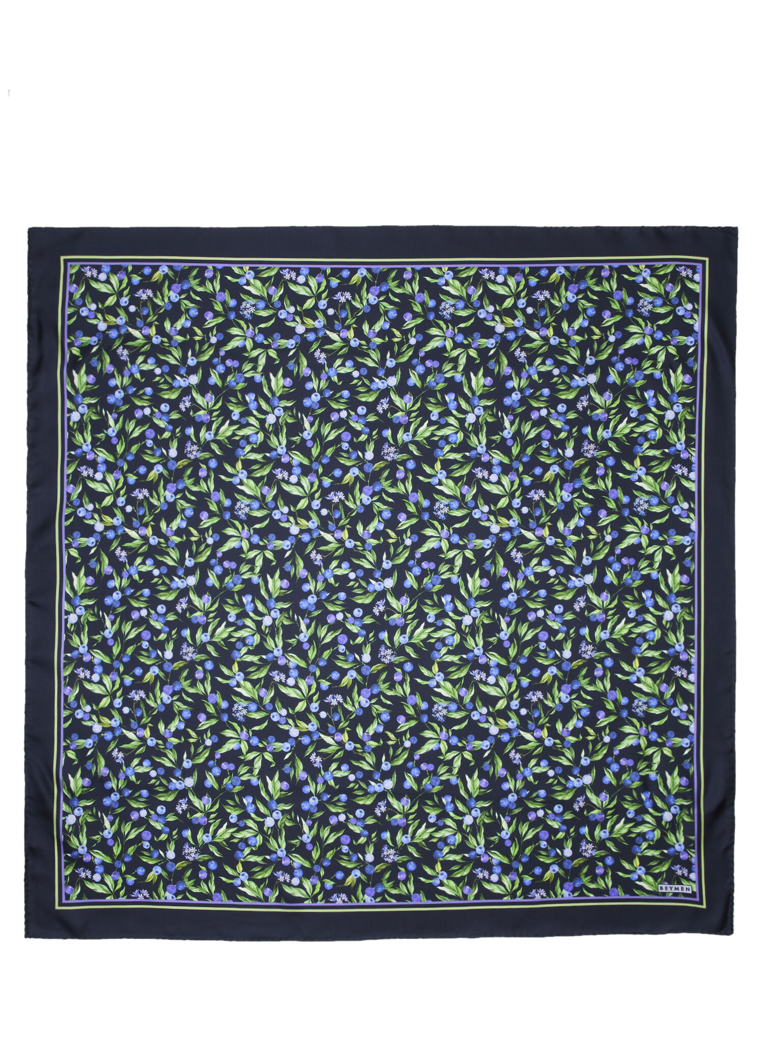 Lacivert Blueberry Desenli İpek Eşarp