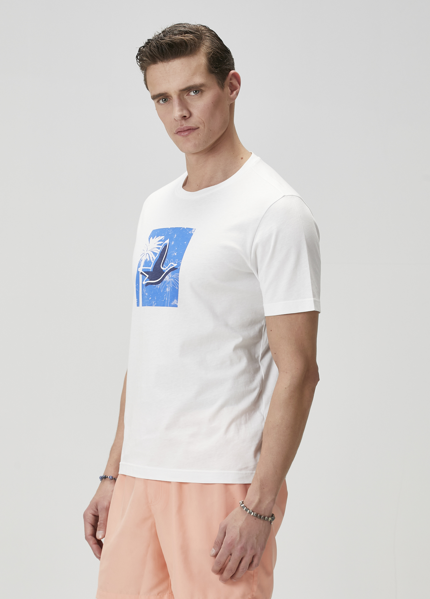 Beyaz Palmiye Baskılı T-shirt_3