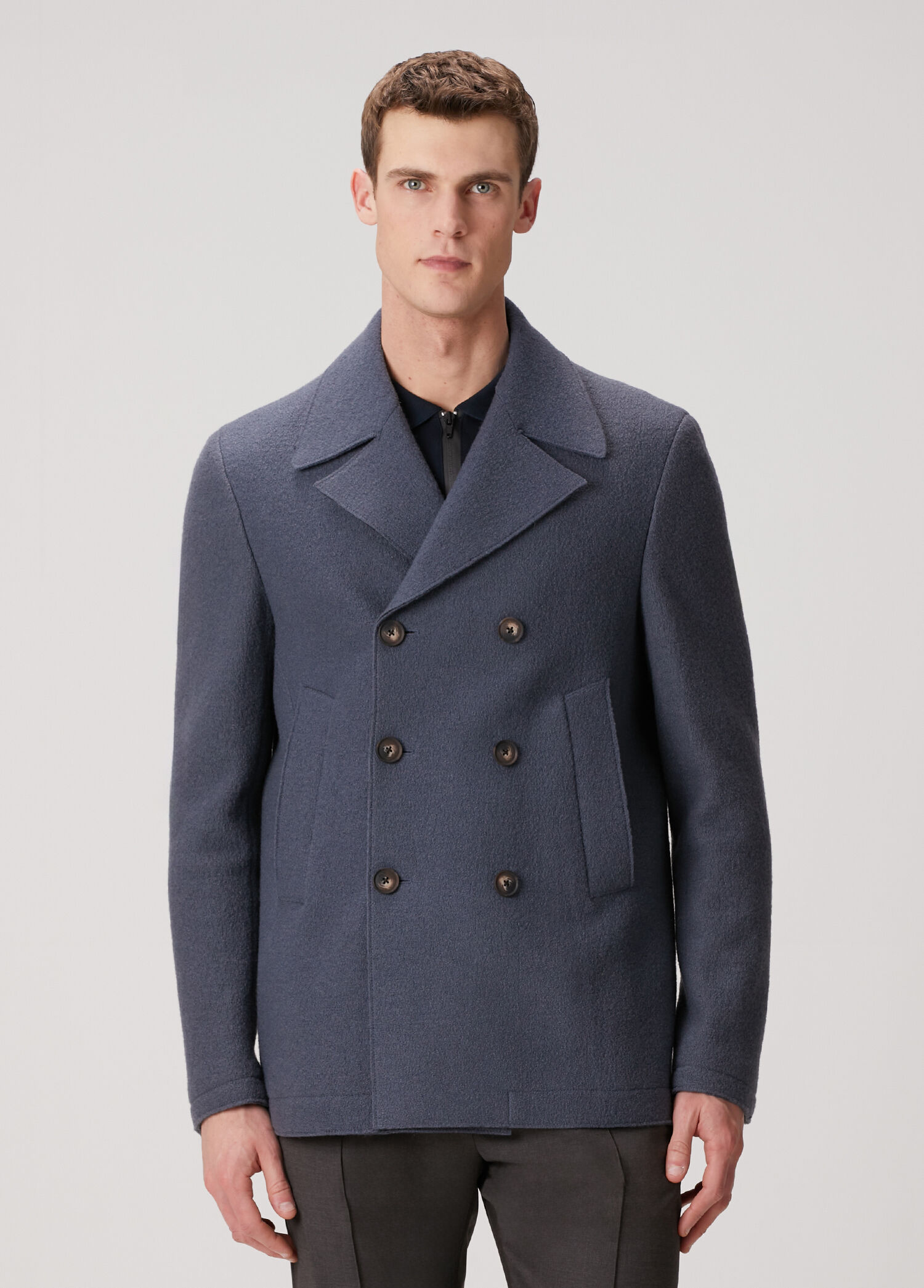 Light Blue Wool Double-Breasted Coat