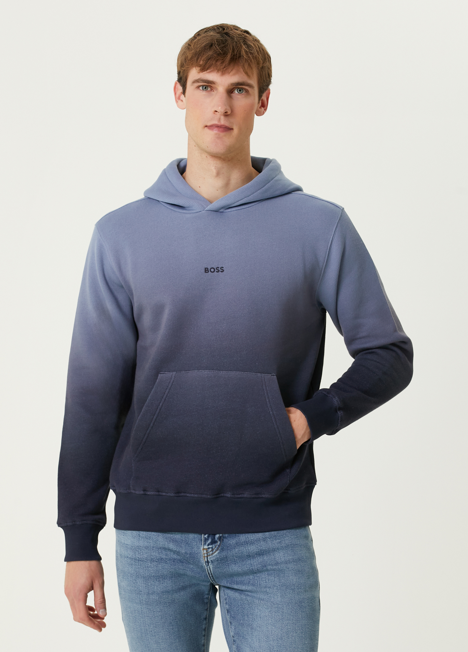 Mavi Kapüşonlu Degradeli Sweatshirt